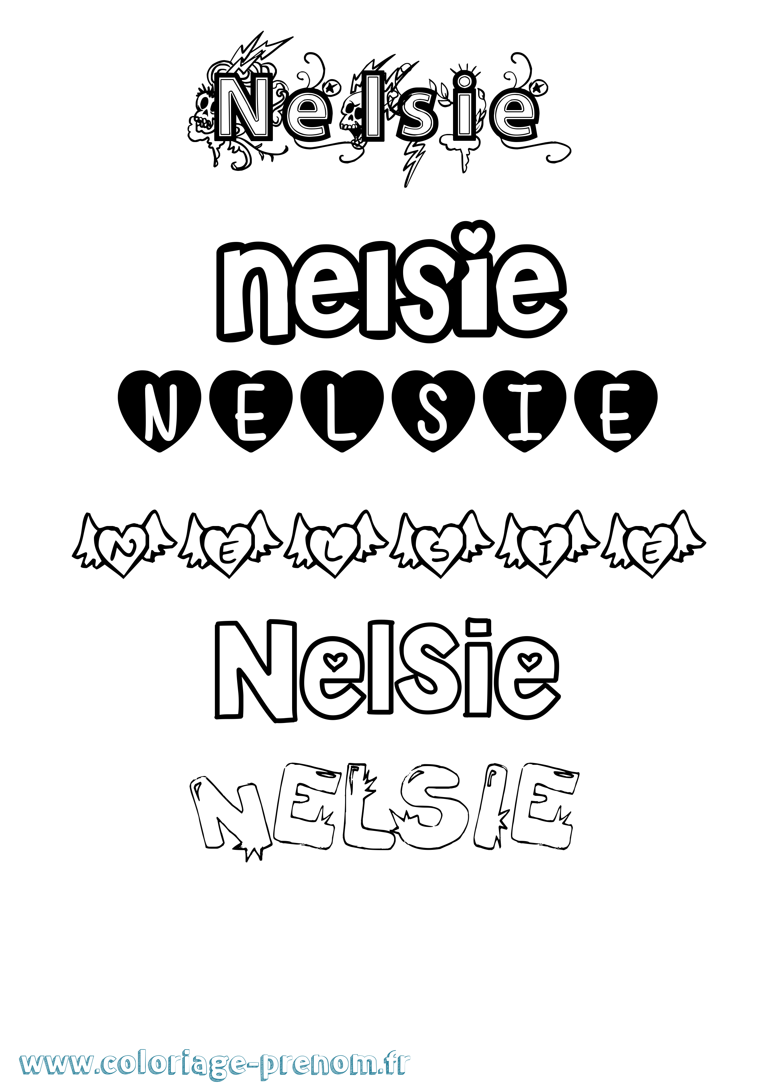 Coloriage Nelsie Girly Coloriage prénom Nelsie Girly