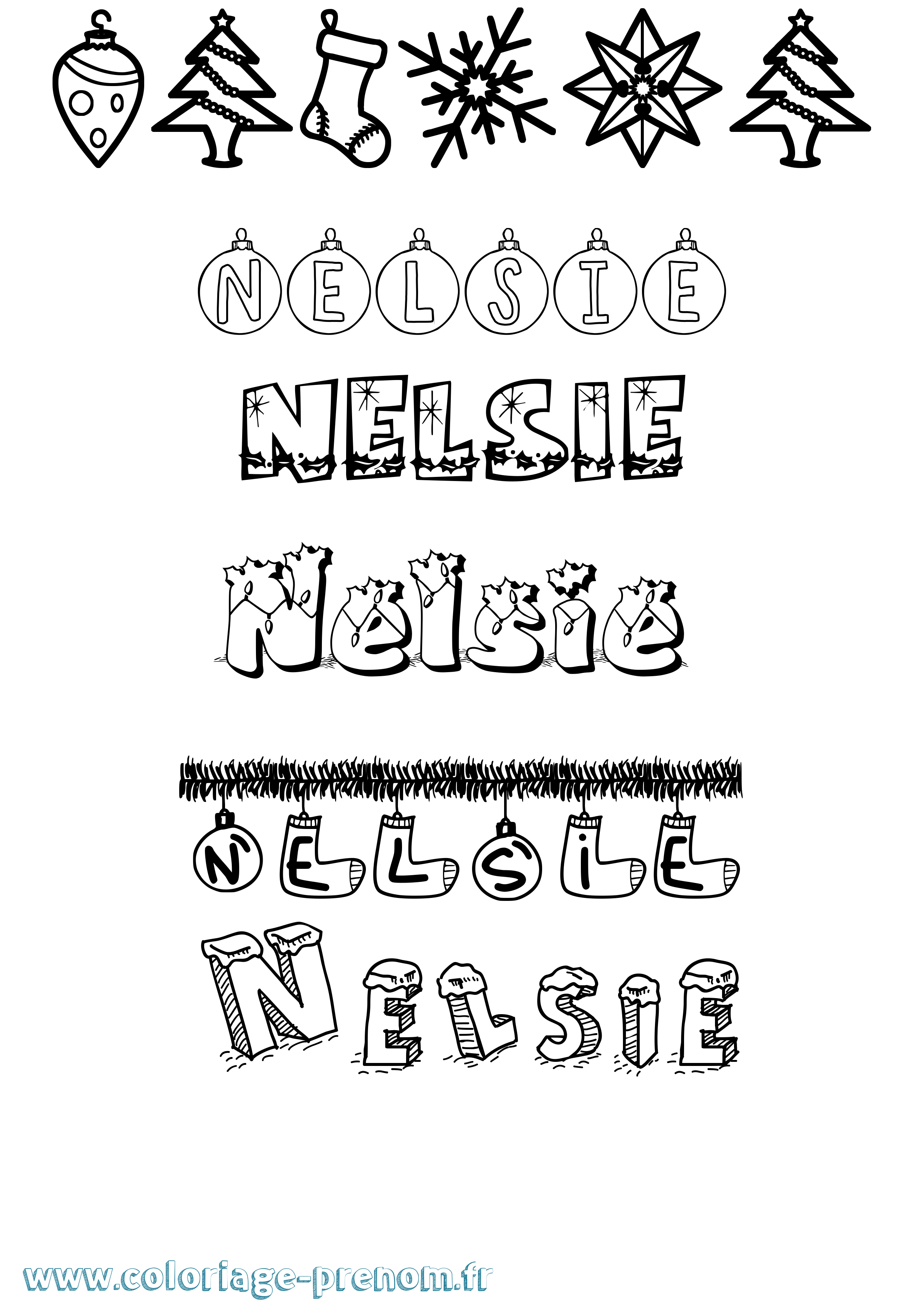Coloriage Nelsie Noël Coloriage prénom Nelsie Noël