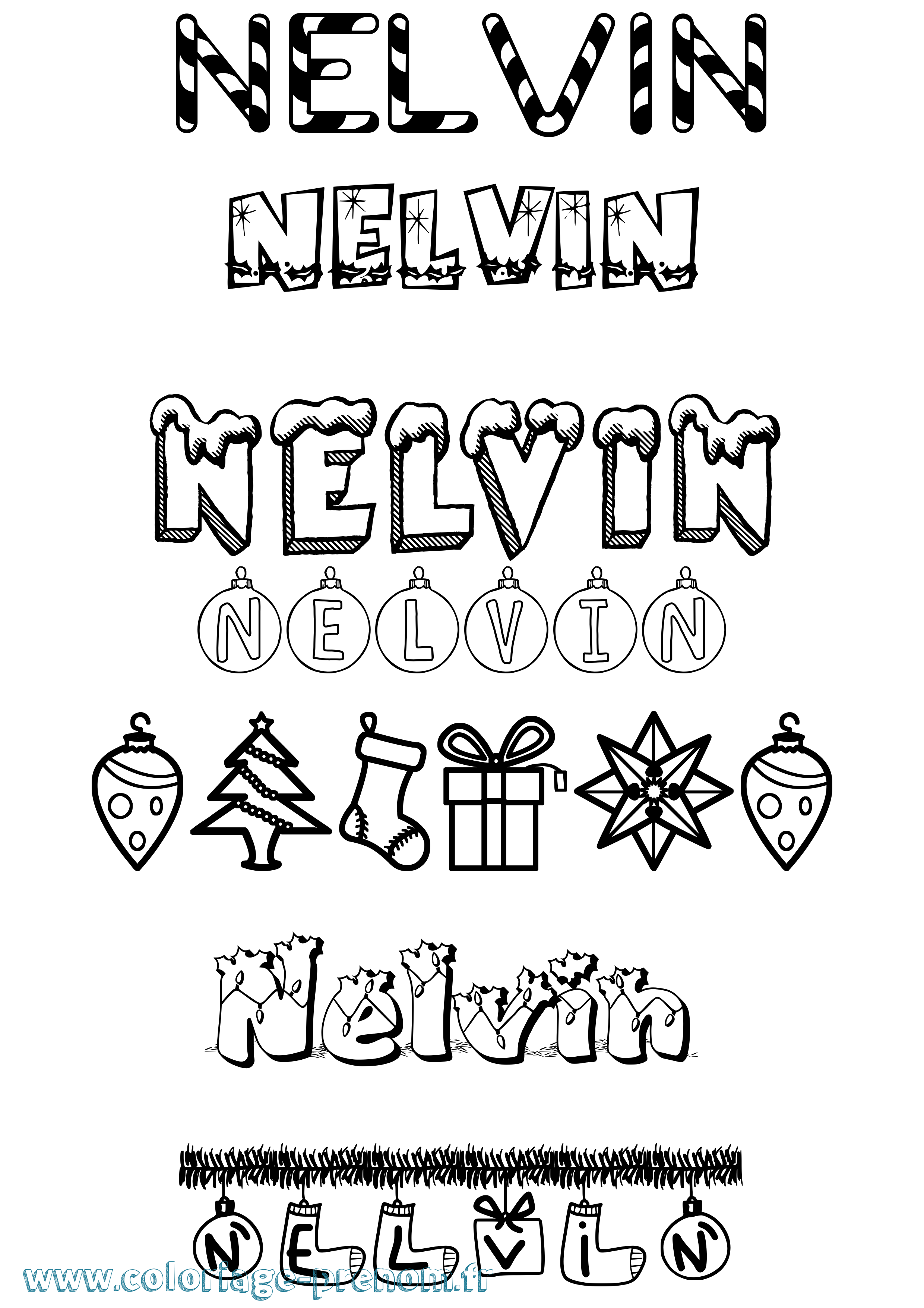 Coloriage Nelvin Noël Coloriage prénom Nelvin Noël