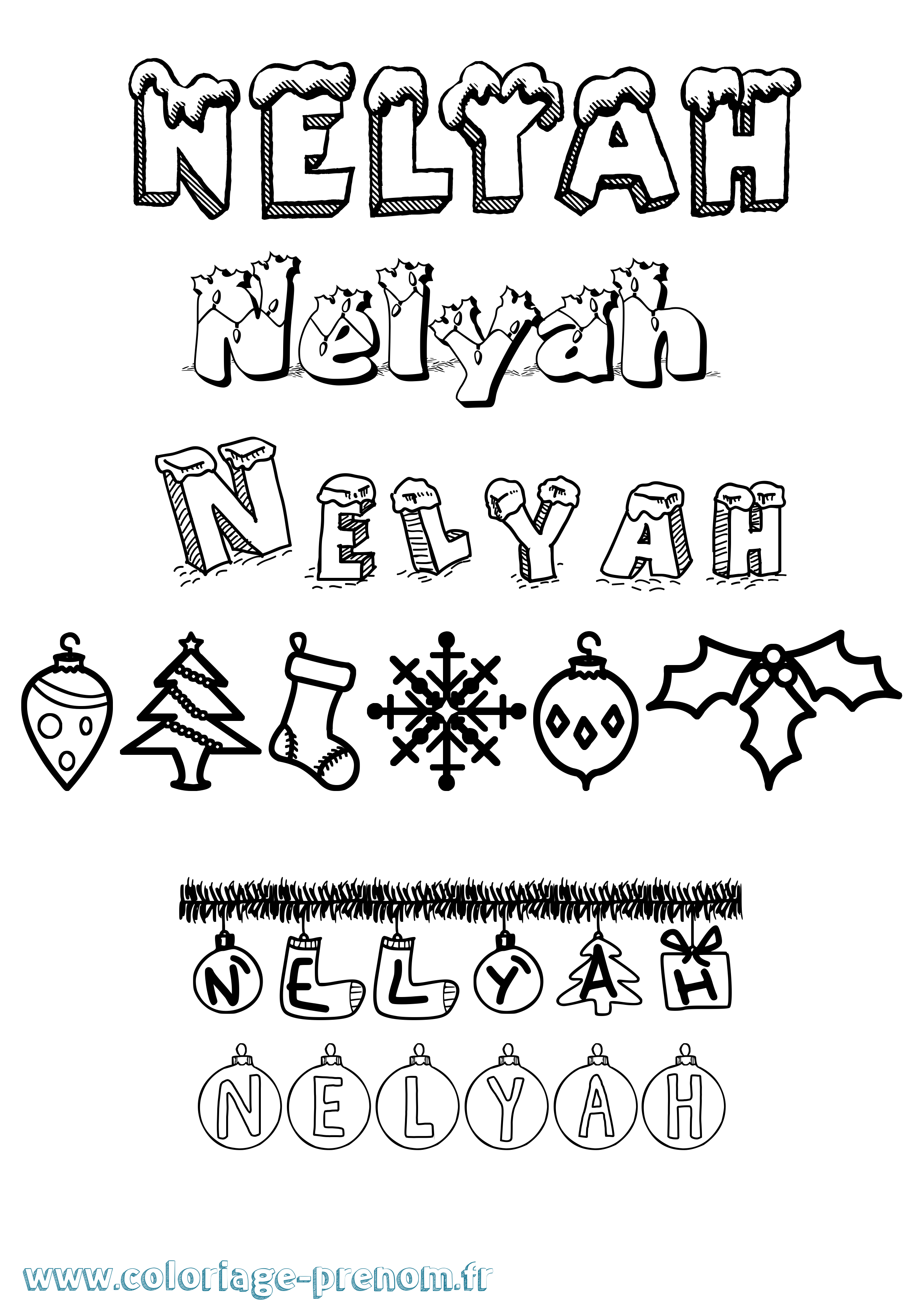 Coloriage Nelyah Noël Coloriage prénom Nelyah Noël