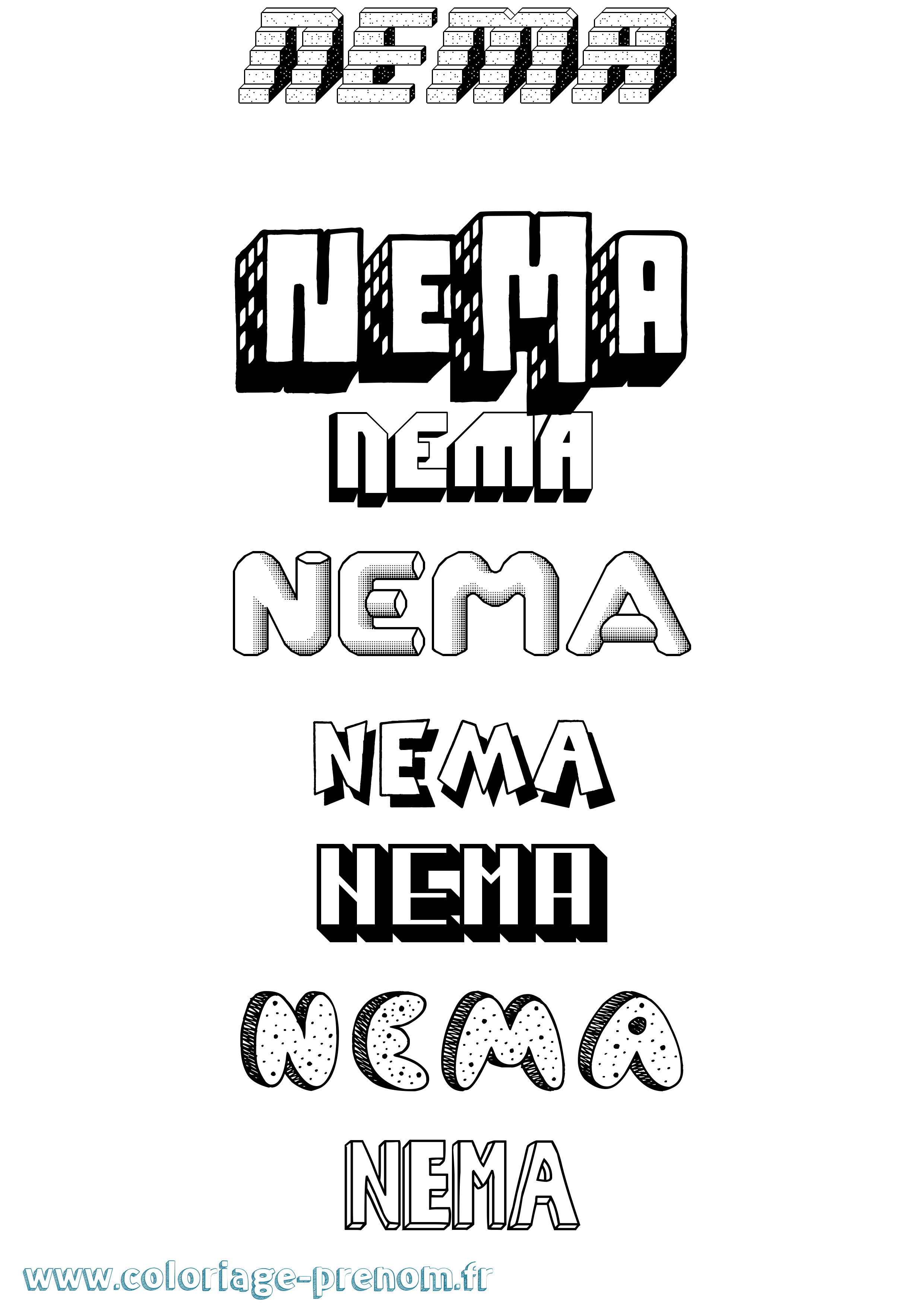 Coloriage Nema Effet 3D Coloriage prénom Nema Effet 3D