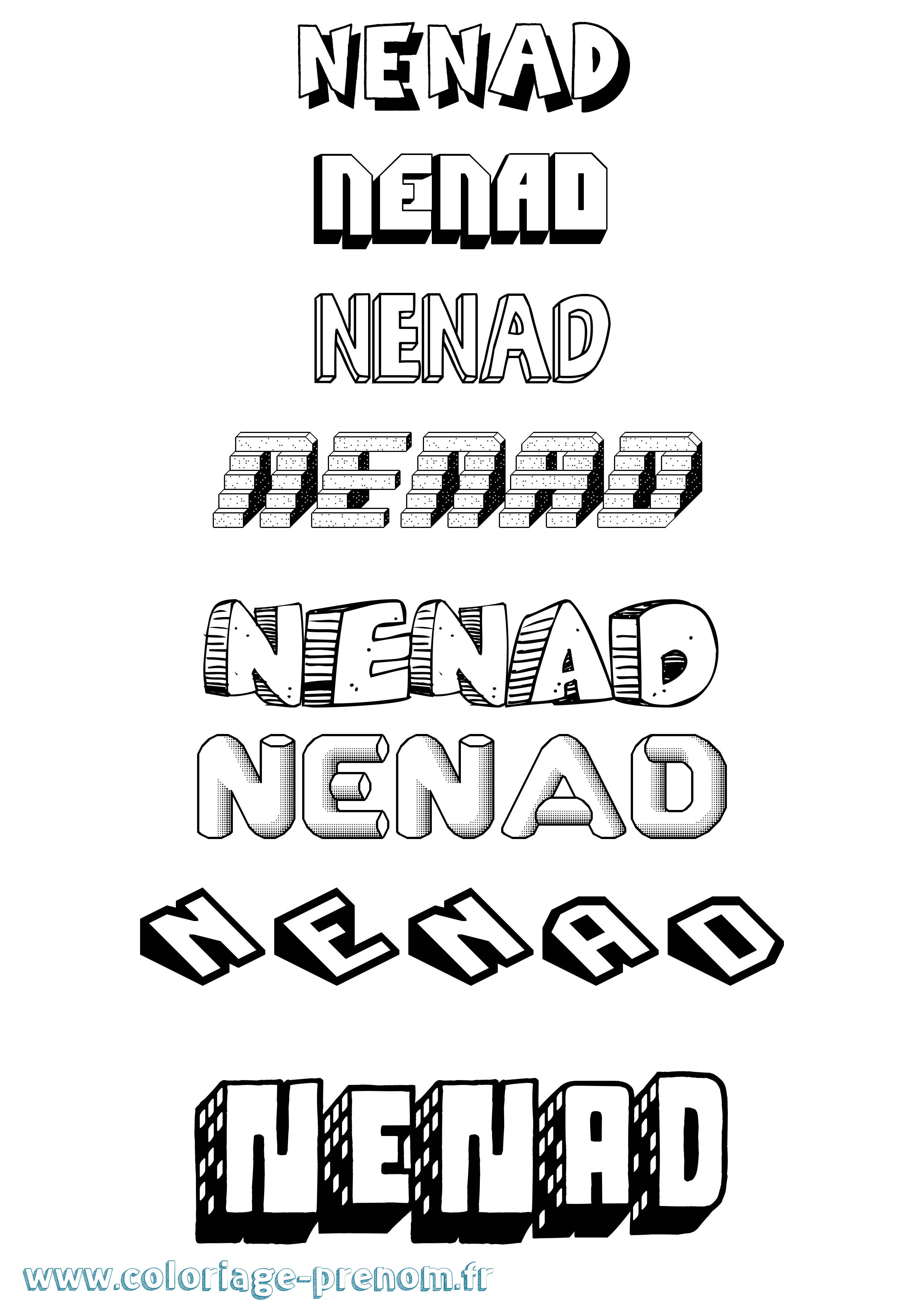 Coloriage Nenad Effet 3D Coloriage prénom Nenad Effet 3D