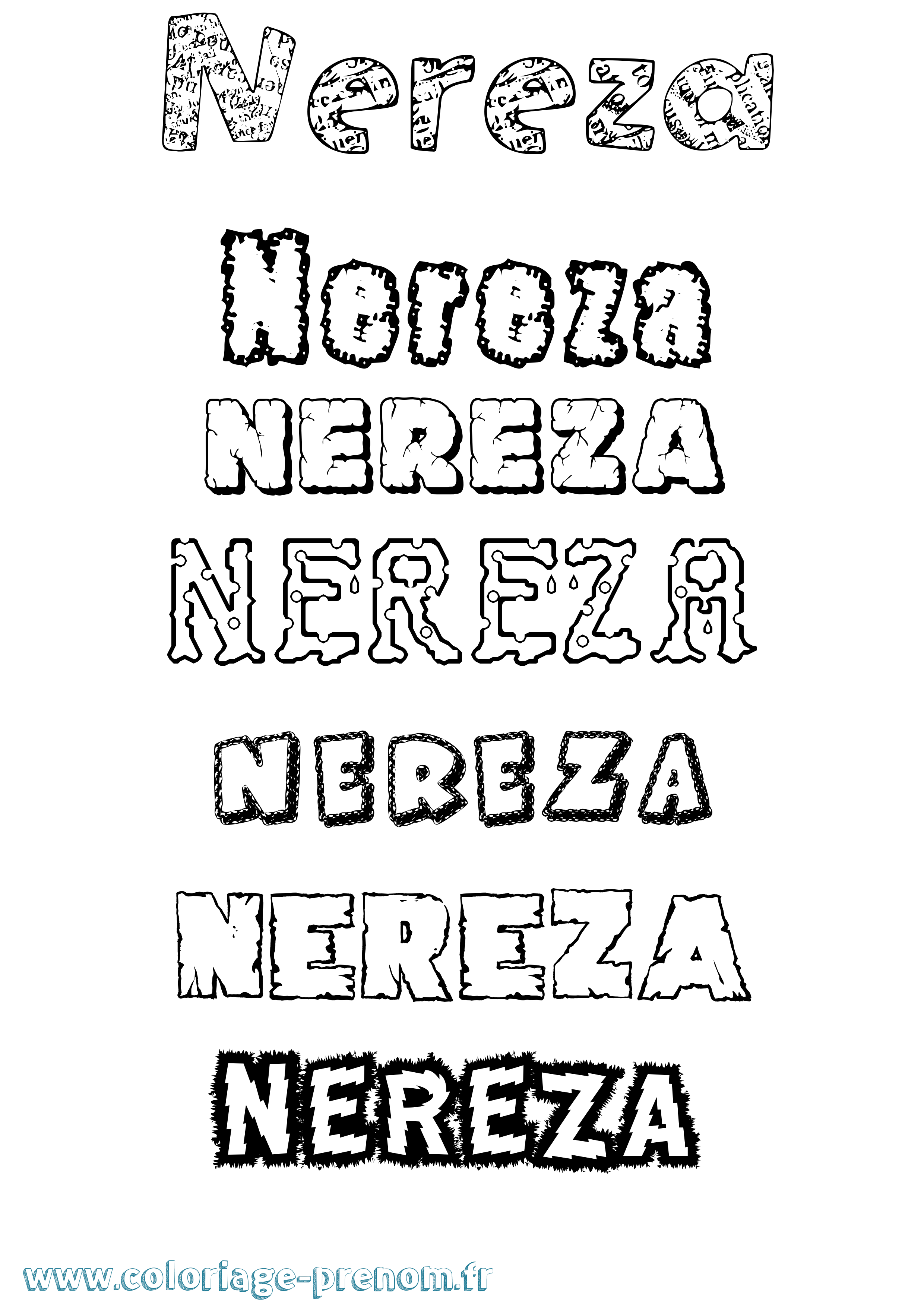 Coloriage Nereza Destructuré Coloriage prénom Nereza Destructuré
