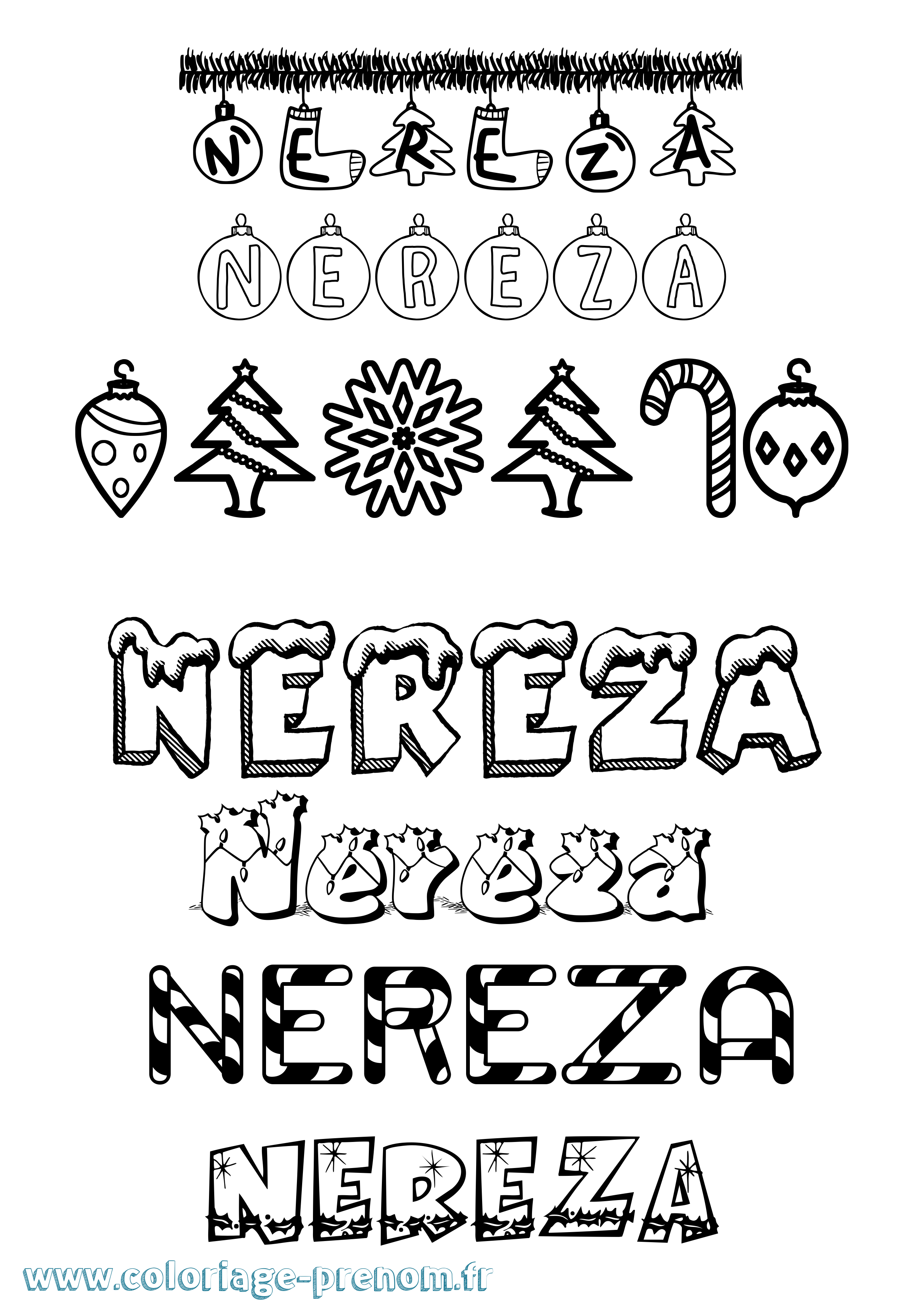 Coloriage Nereza Noël Coloriage prénom Nereza Noël