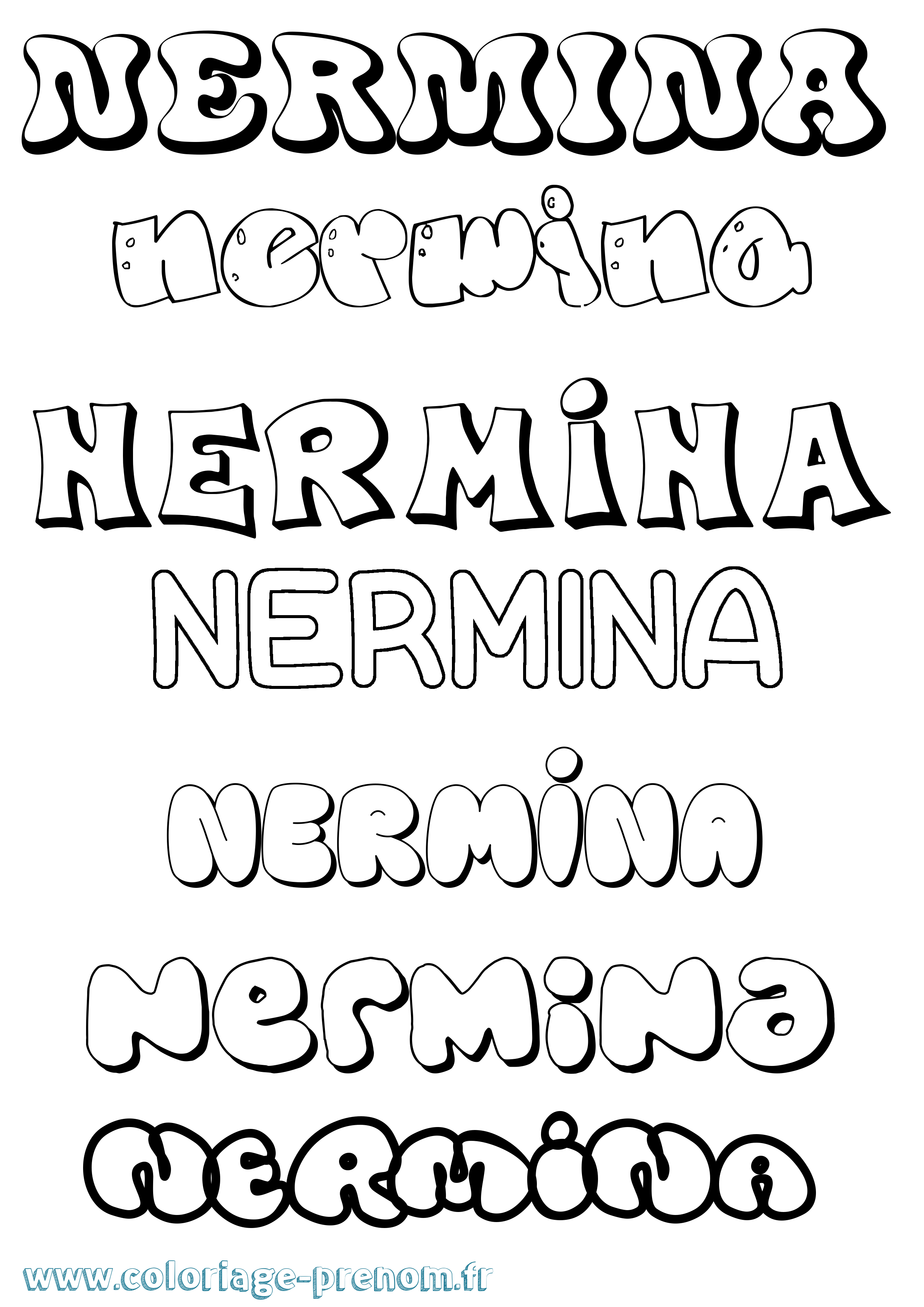 Coloriage Nermina Bubble Coloriage prénom Nermina Bubble