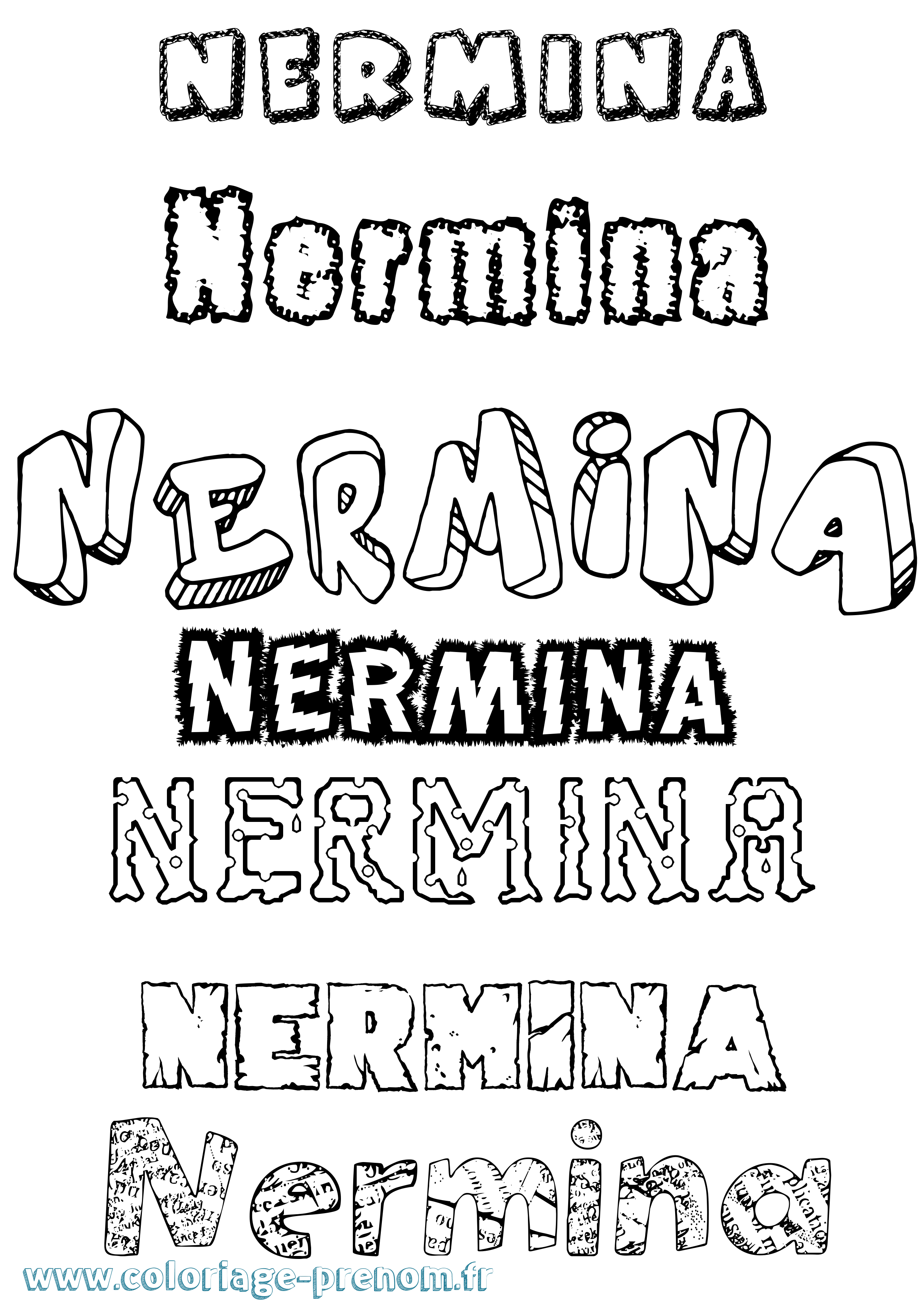 Coloriage Nermina Destructuré Coloriage prénom Nermina Destructuré