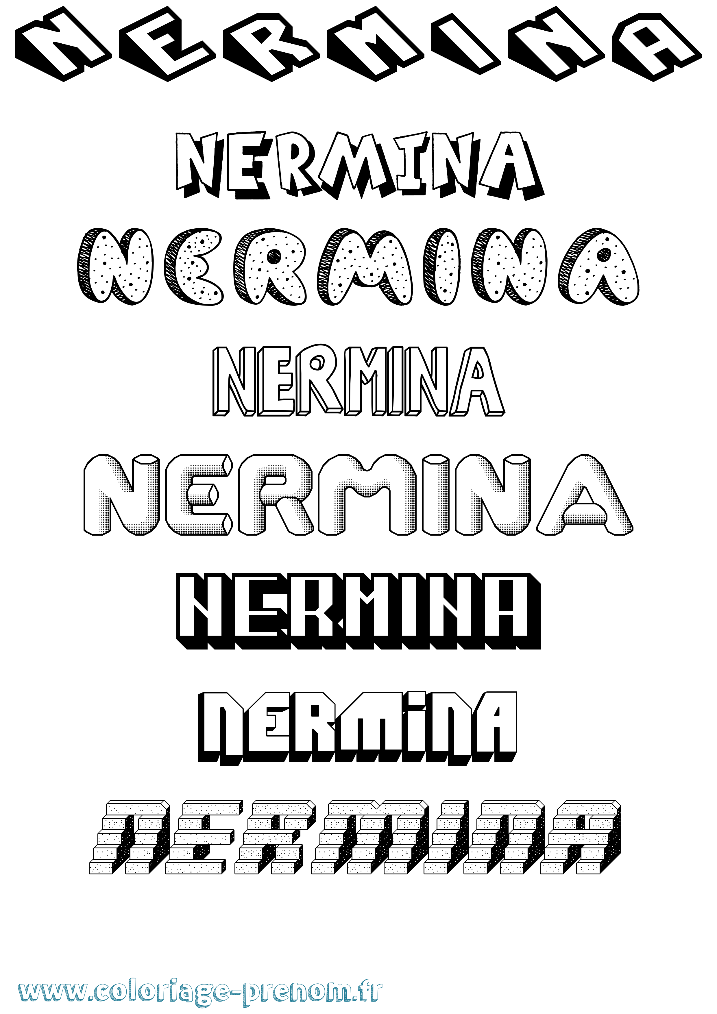 Coloriage Nermina Effet 3D Coloriage prénom Nermina Effet 3D