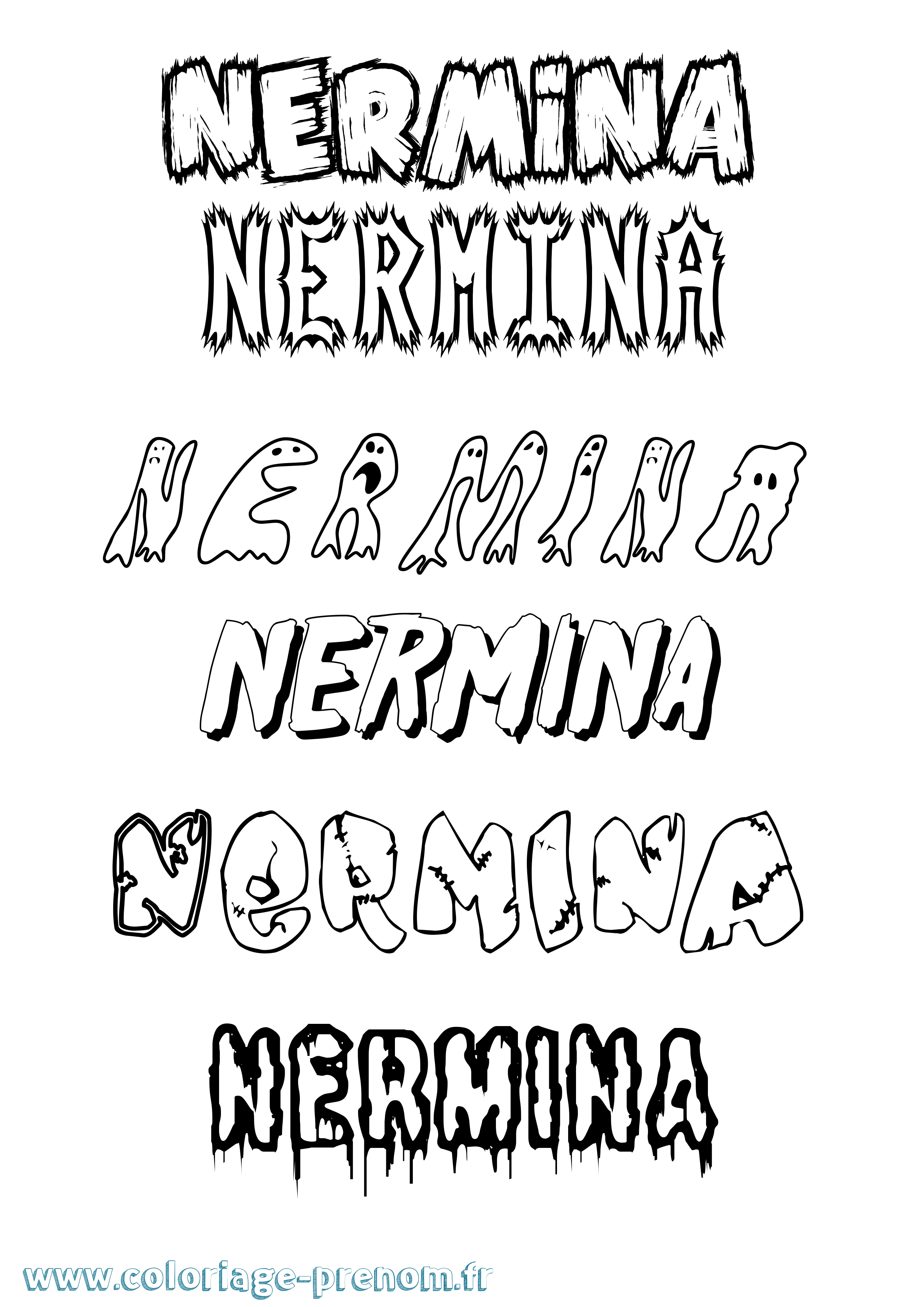 Coloriage Nermina Frisson Coloriage prénom Nermina Frisson