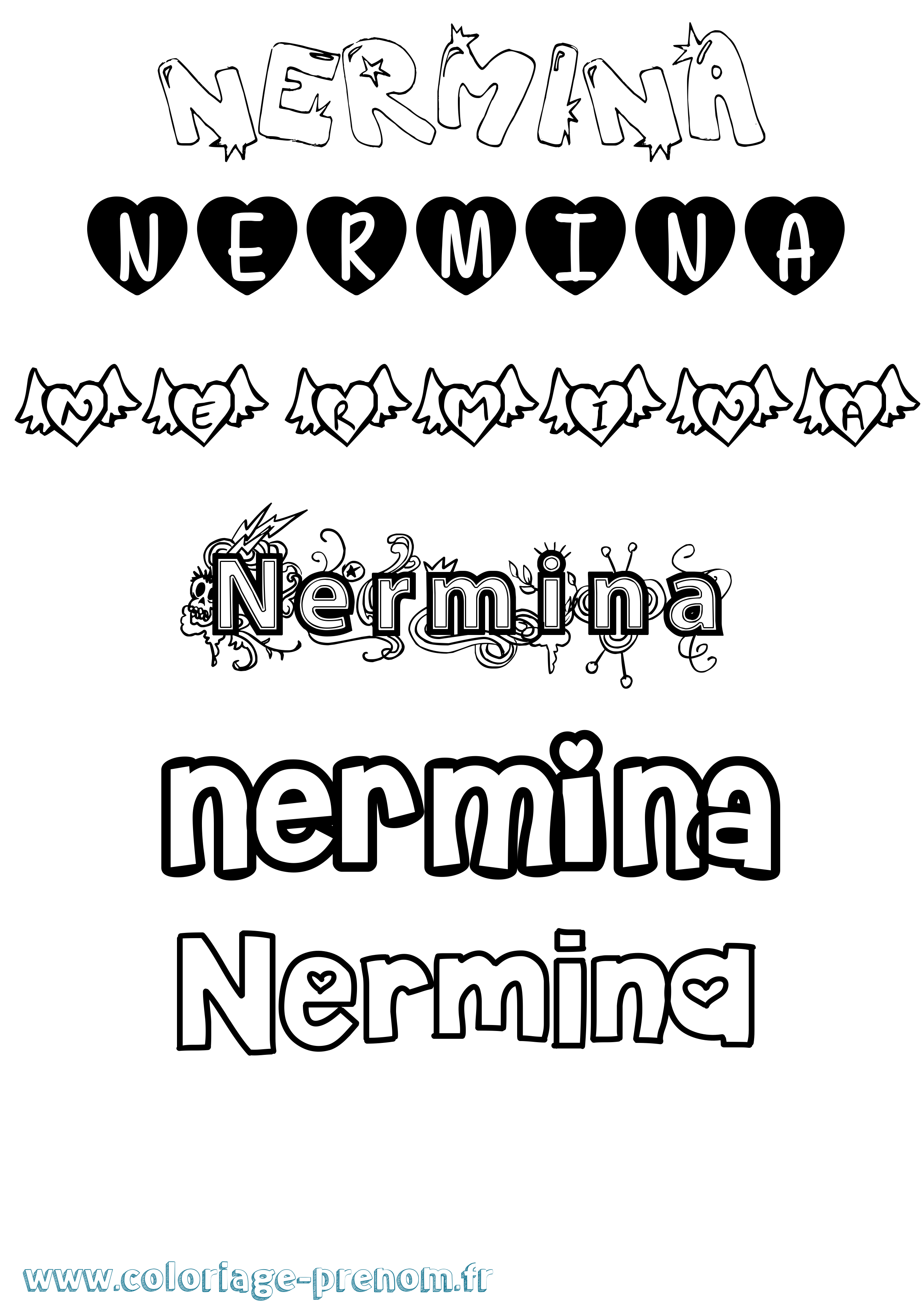 Coloriage Nermina Girly Coloriage prénom Nermina Girly
