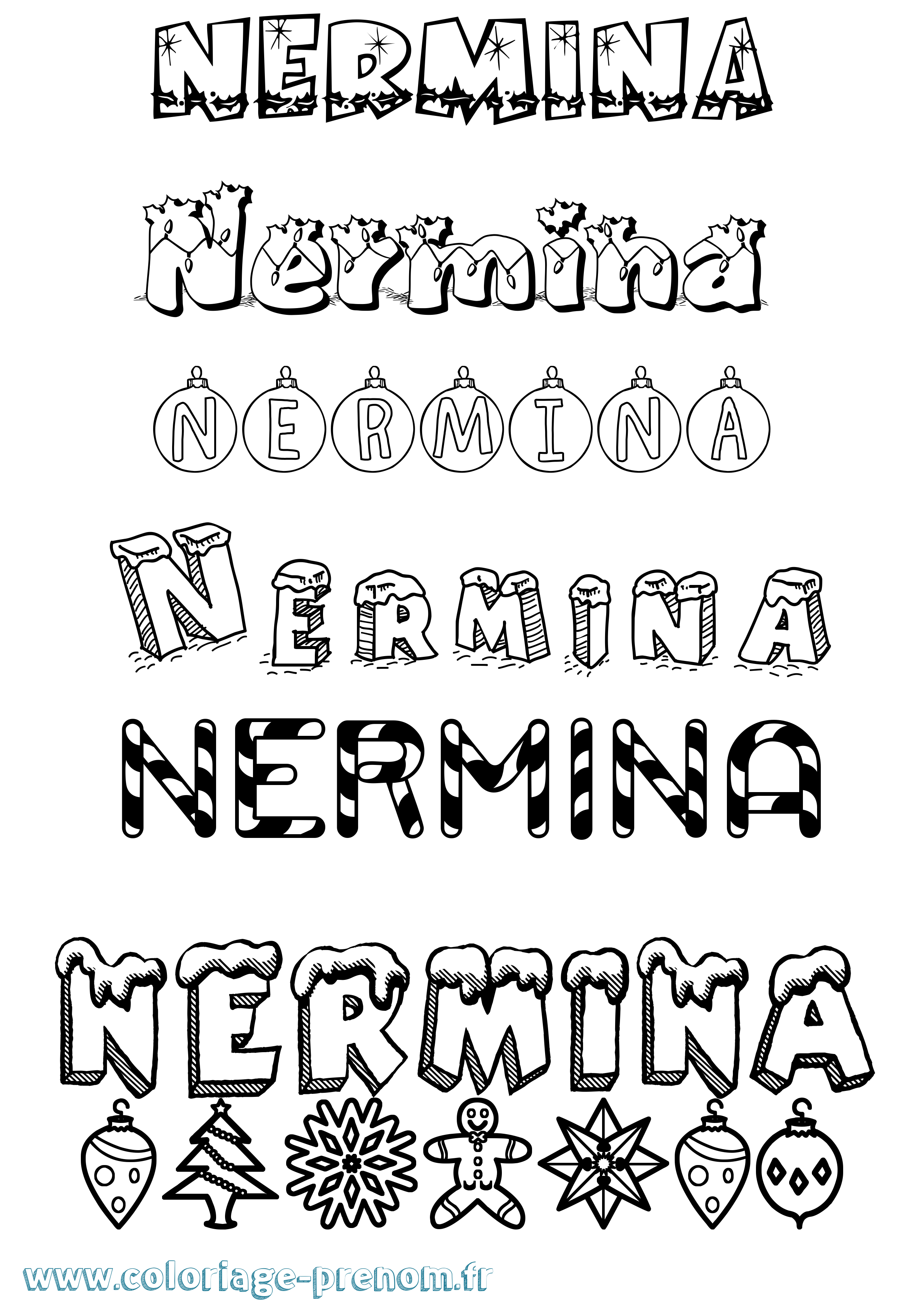 Coloriage Nermina Noël Coloriage prénom Nermina Noël