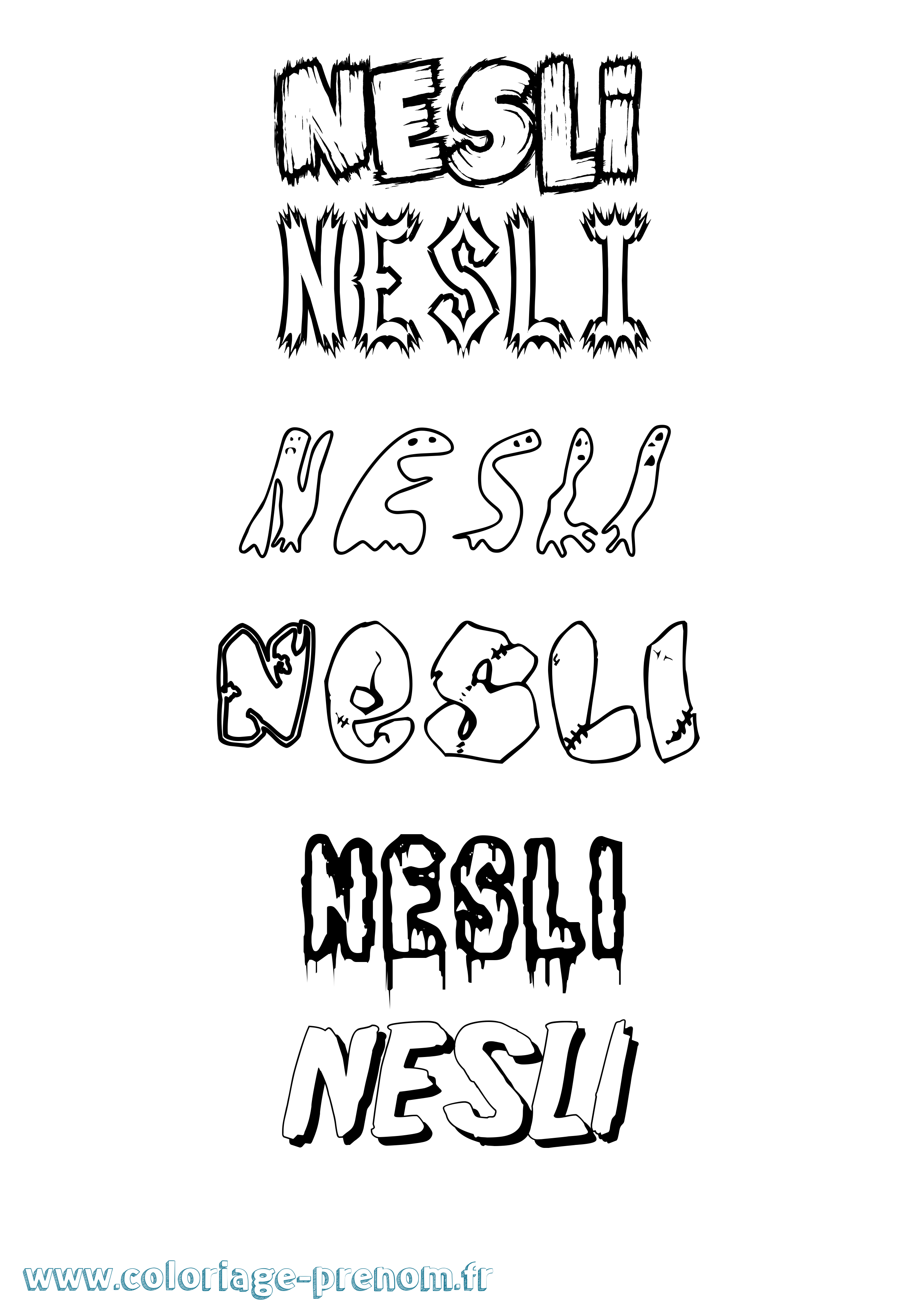 Coloriage Nesli Frisson Coloriage prénom Nesli Frisson