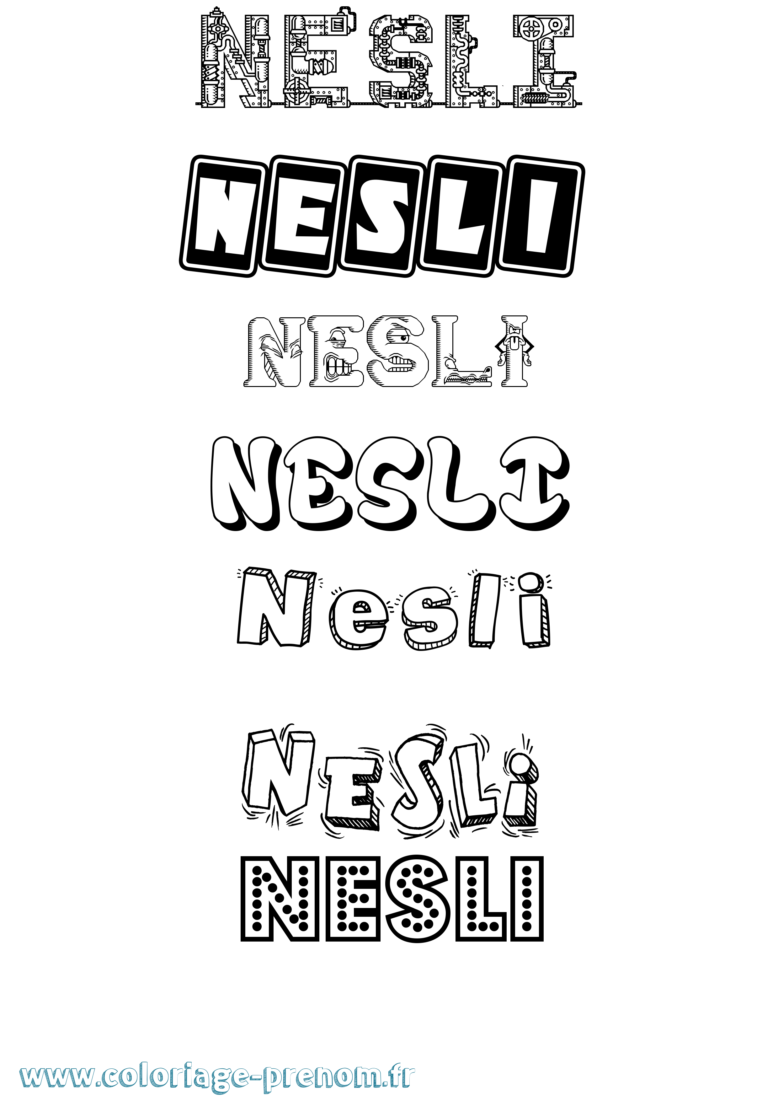 Coloriage Nesli Fun Coloriage prénom Nesli Fun
