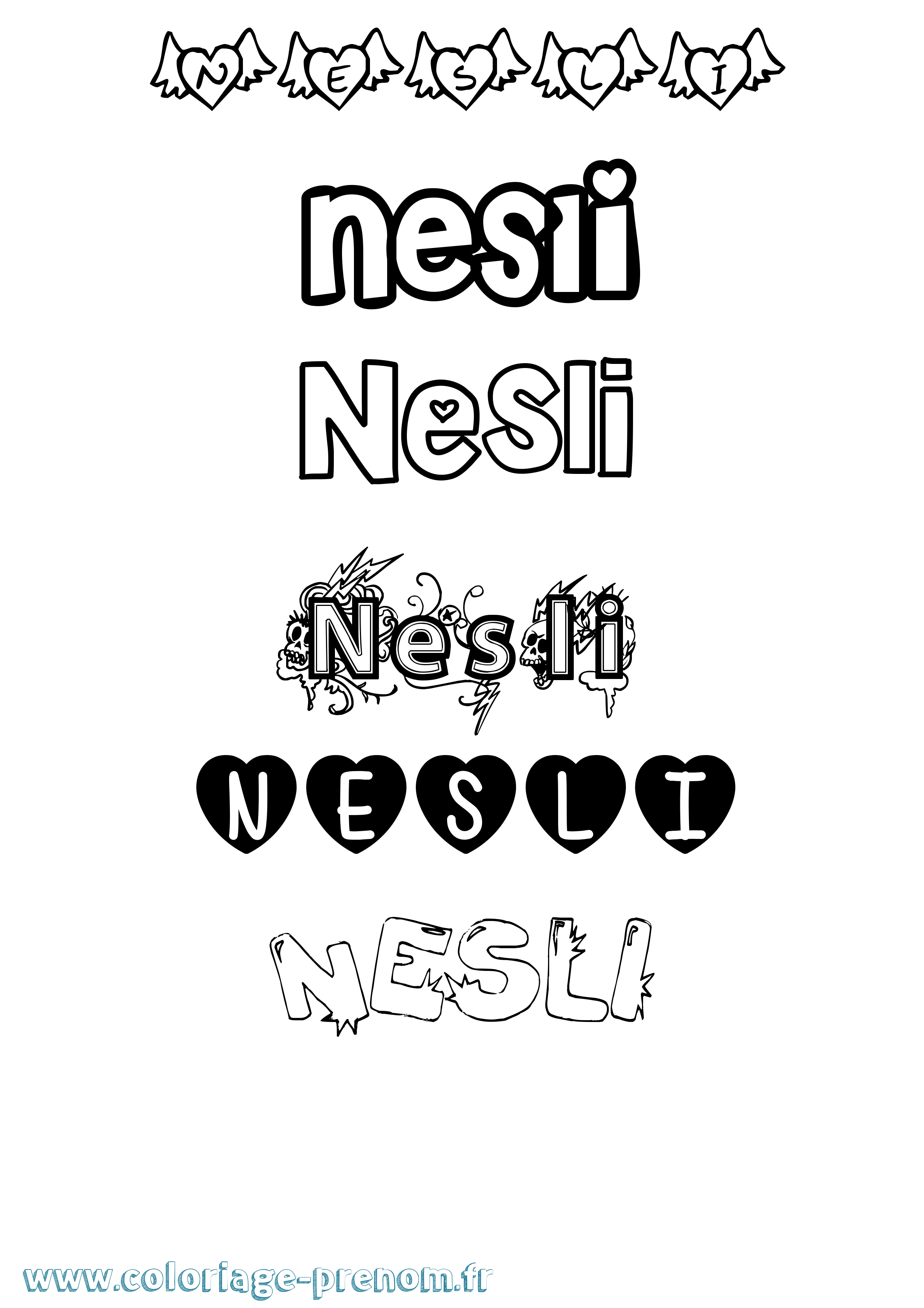 Coloriage Nesli Girly Coloriage prénom Nesli Girly