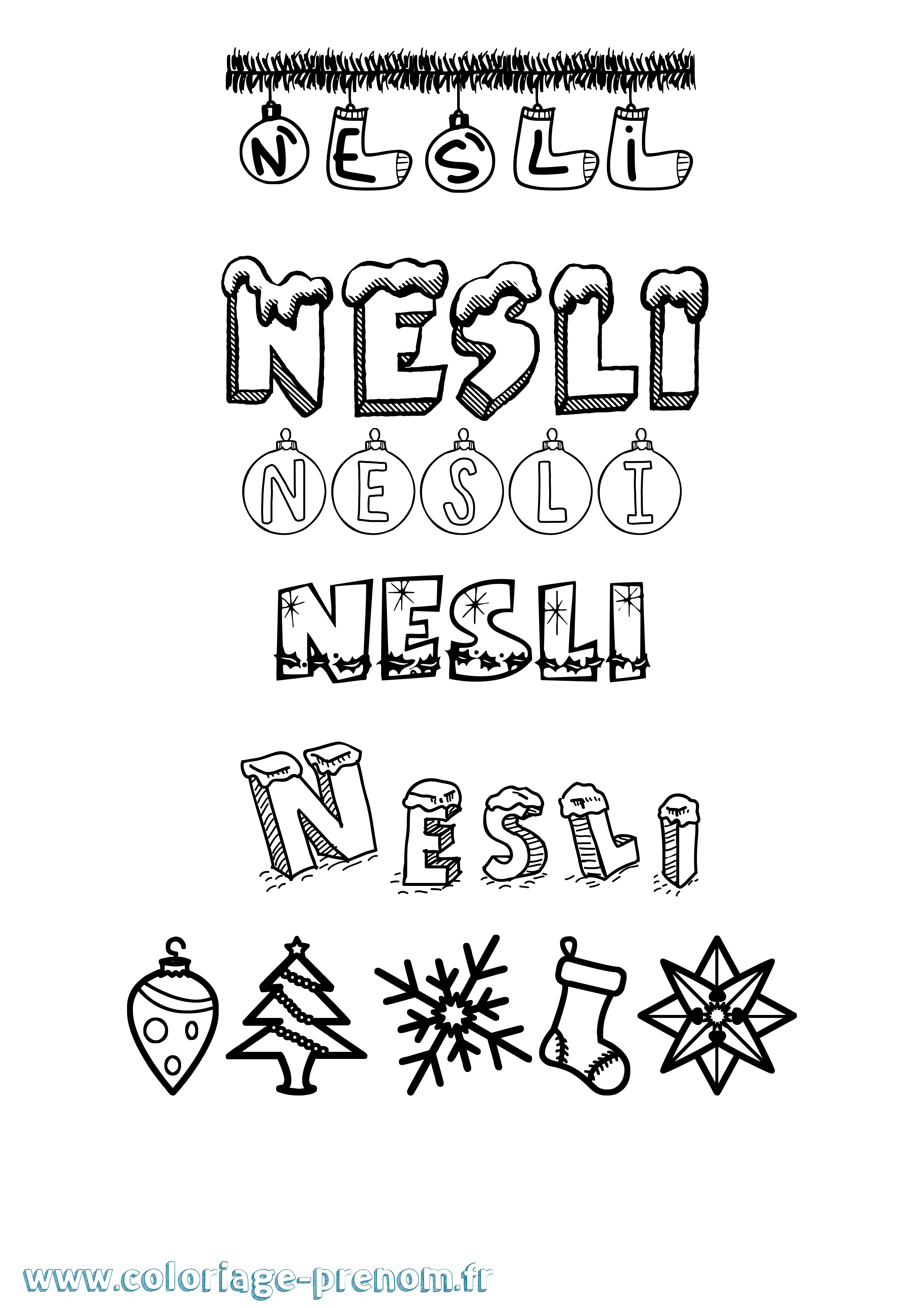 Coloriage Nesli Noël Coloriage prénom Nesli Noël