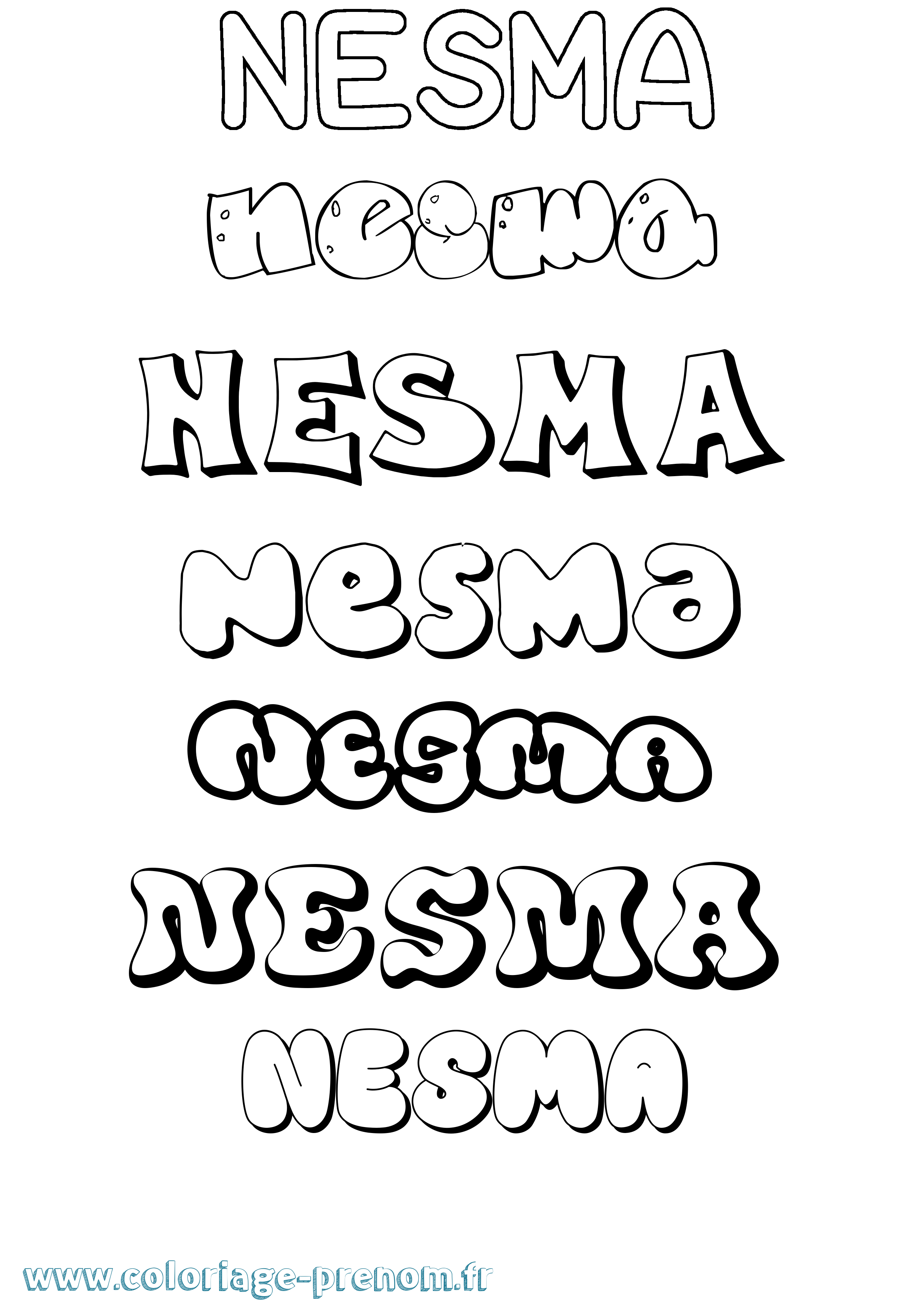 Coloriage Nesma Bubble Coloriage prénom Nesma Bubble