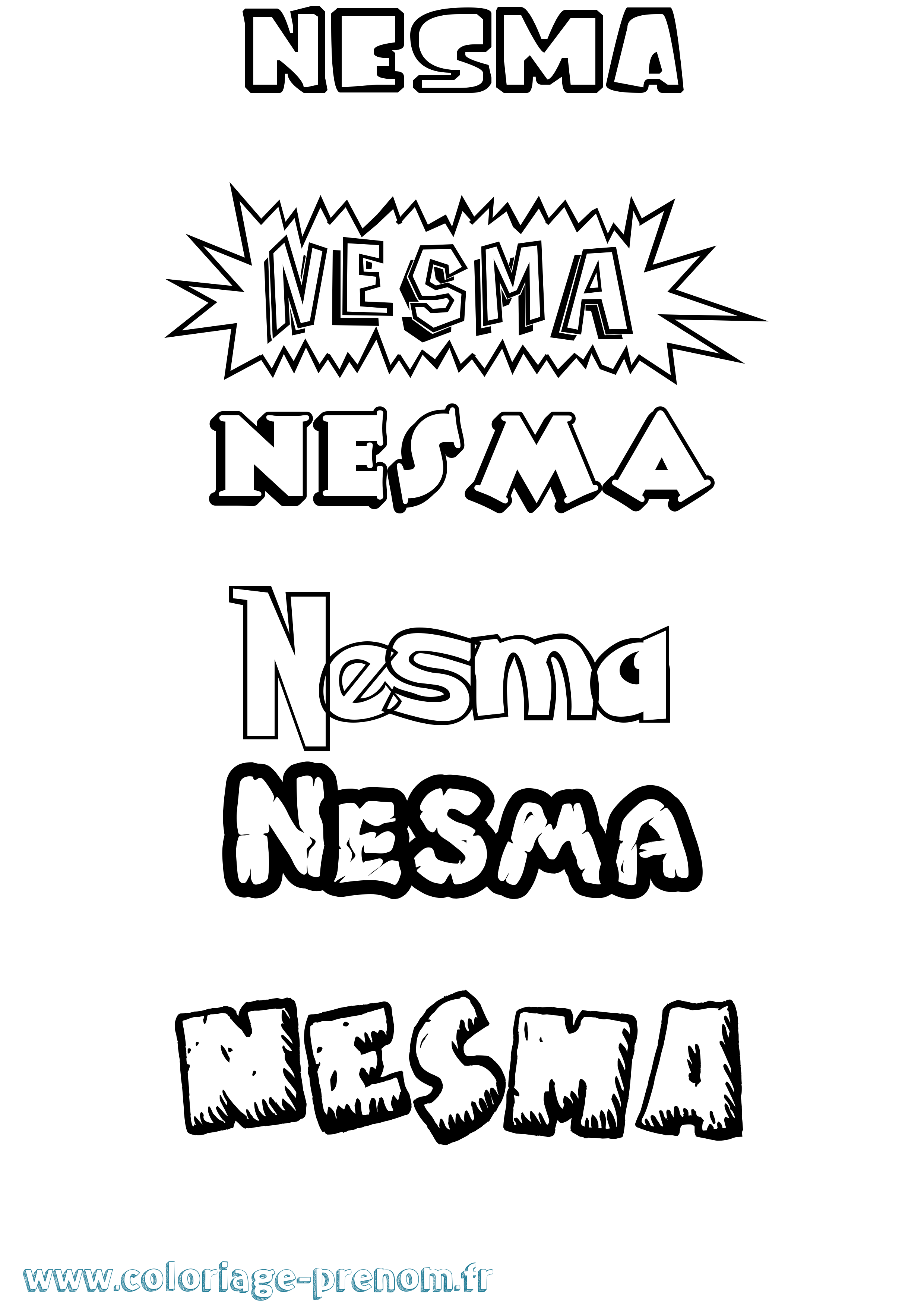 Coloriage Nesma Dessin Animé Coloriage prénom Nesma Dessin Animé