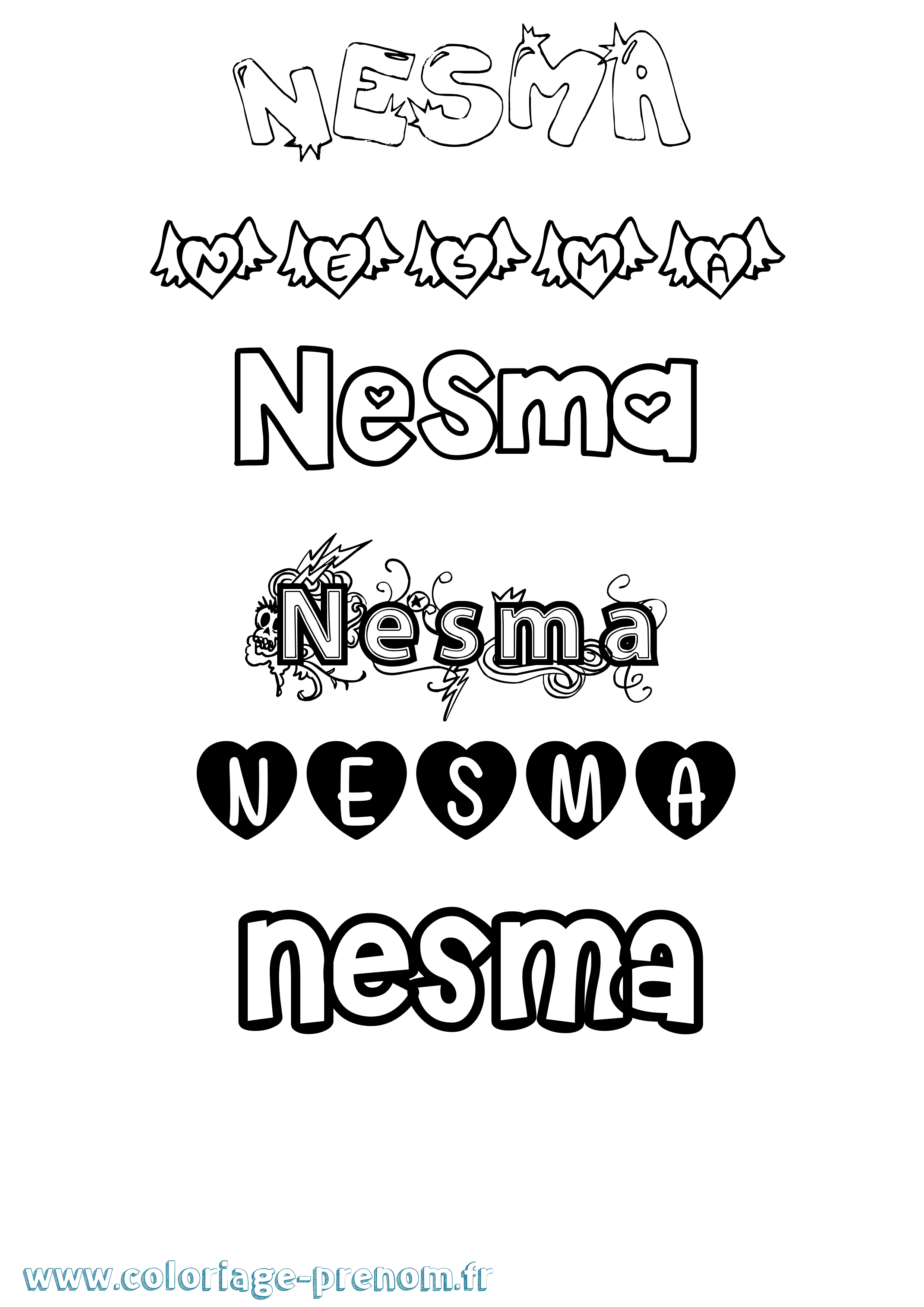 Coloriage Nesma Girly Coloriage prénom Nesma Girly