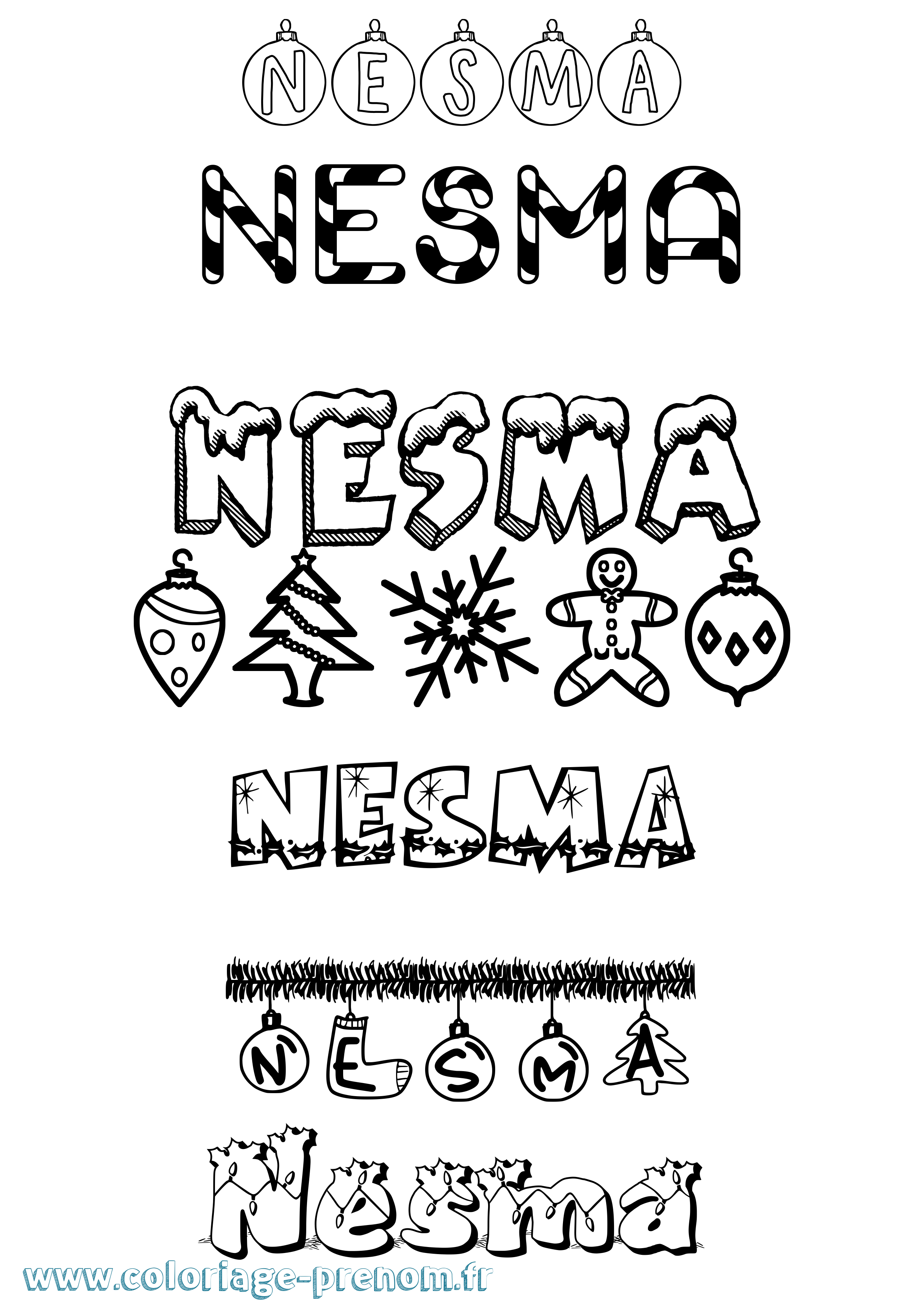 Coloriage Nesma Noël Coloriage prénom Nesma Noël