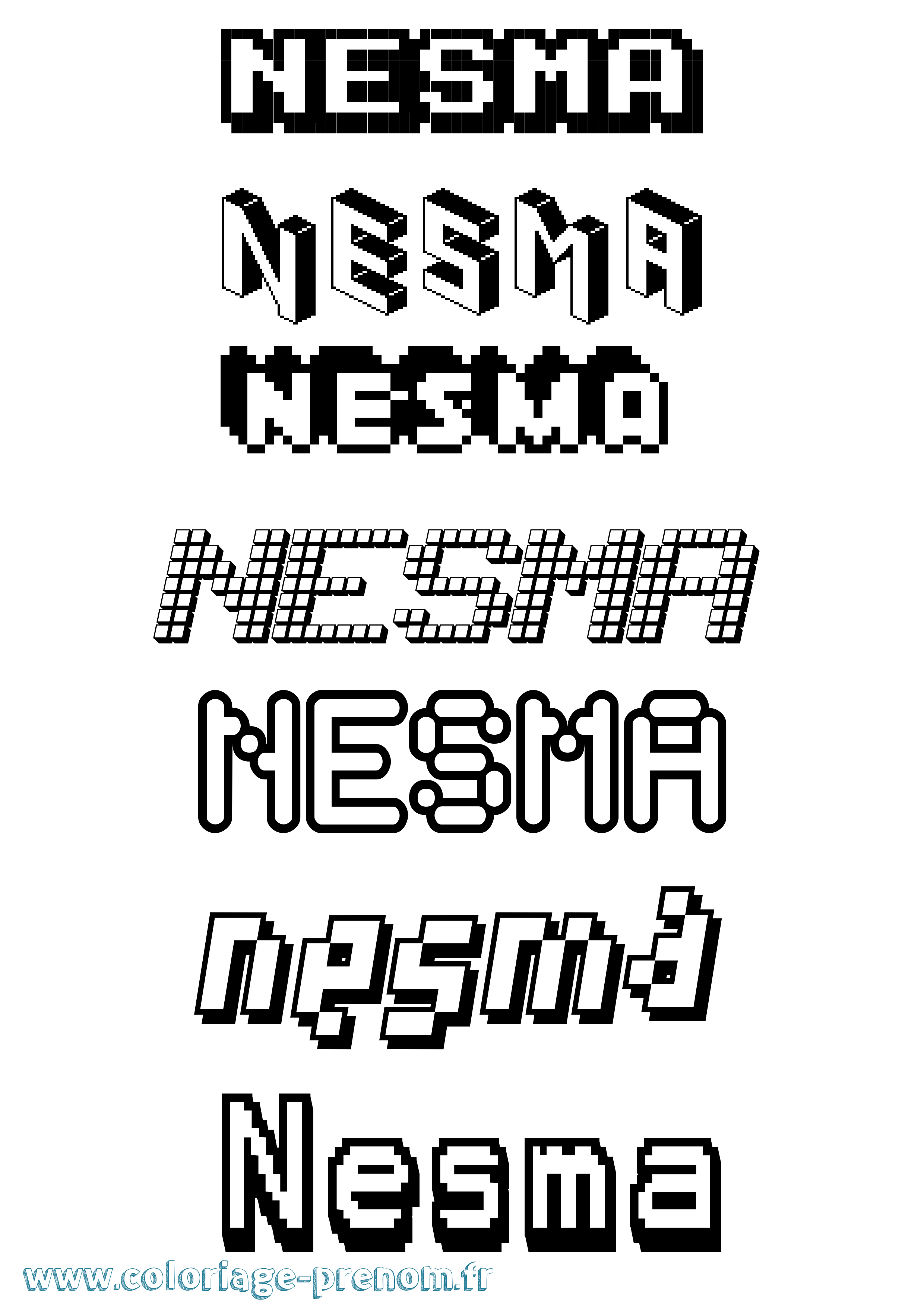 Coloriage Nesma Pixel Coloriage prénom Nesma Pixel