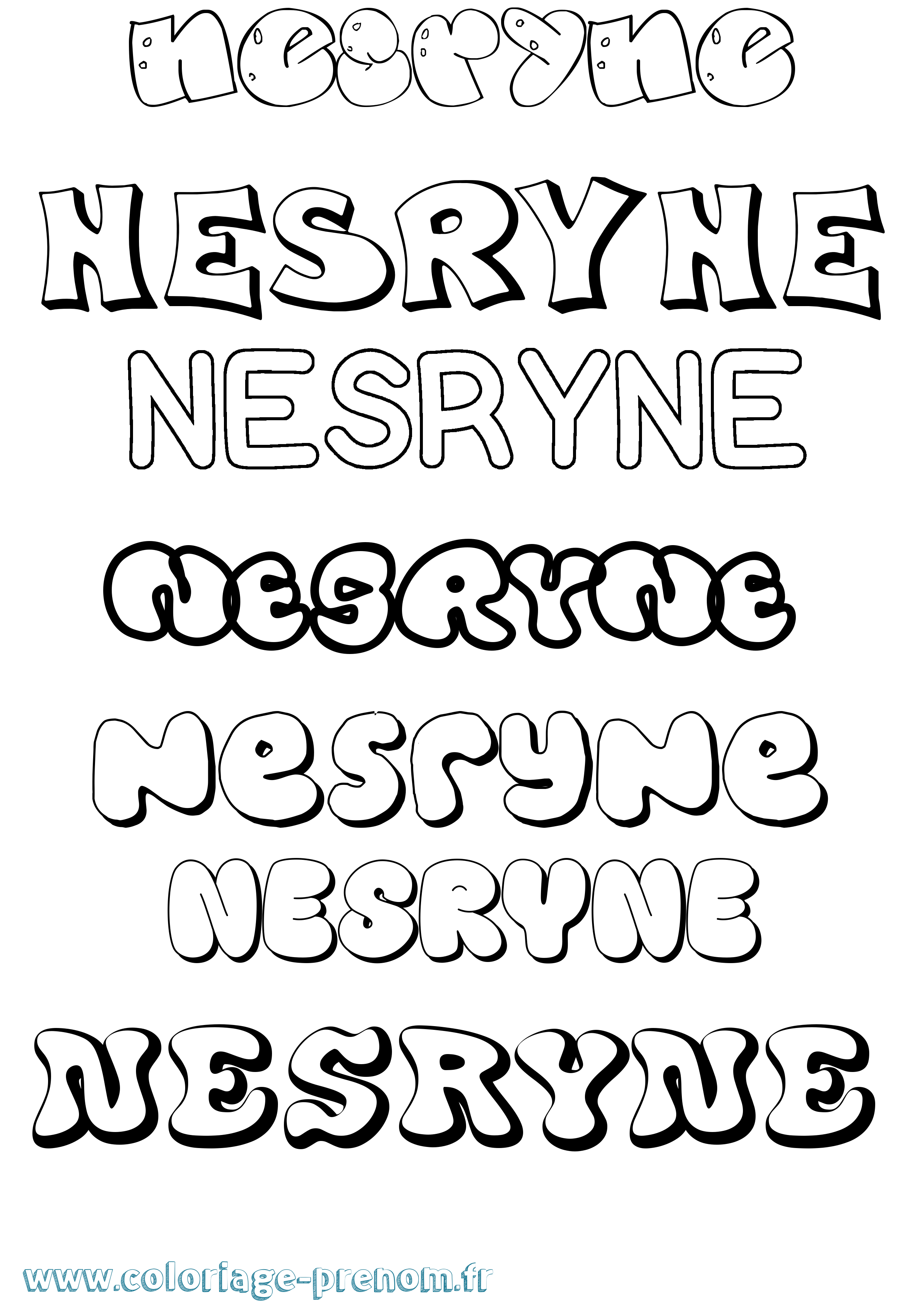 Coloriage Nesryne Bubble Coloriage prénom Nesryne Bubble