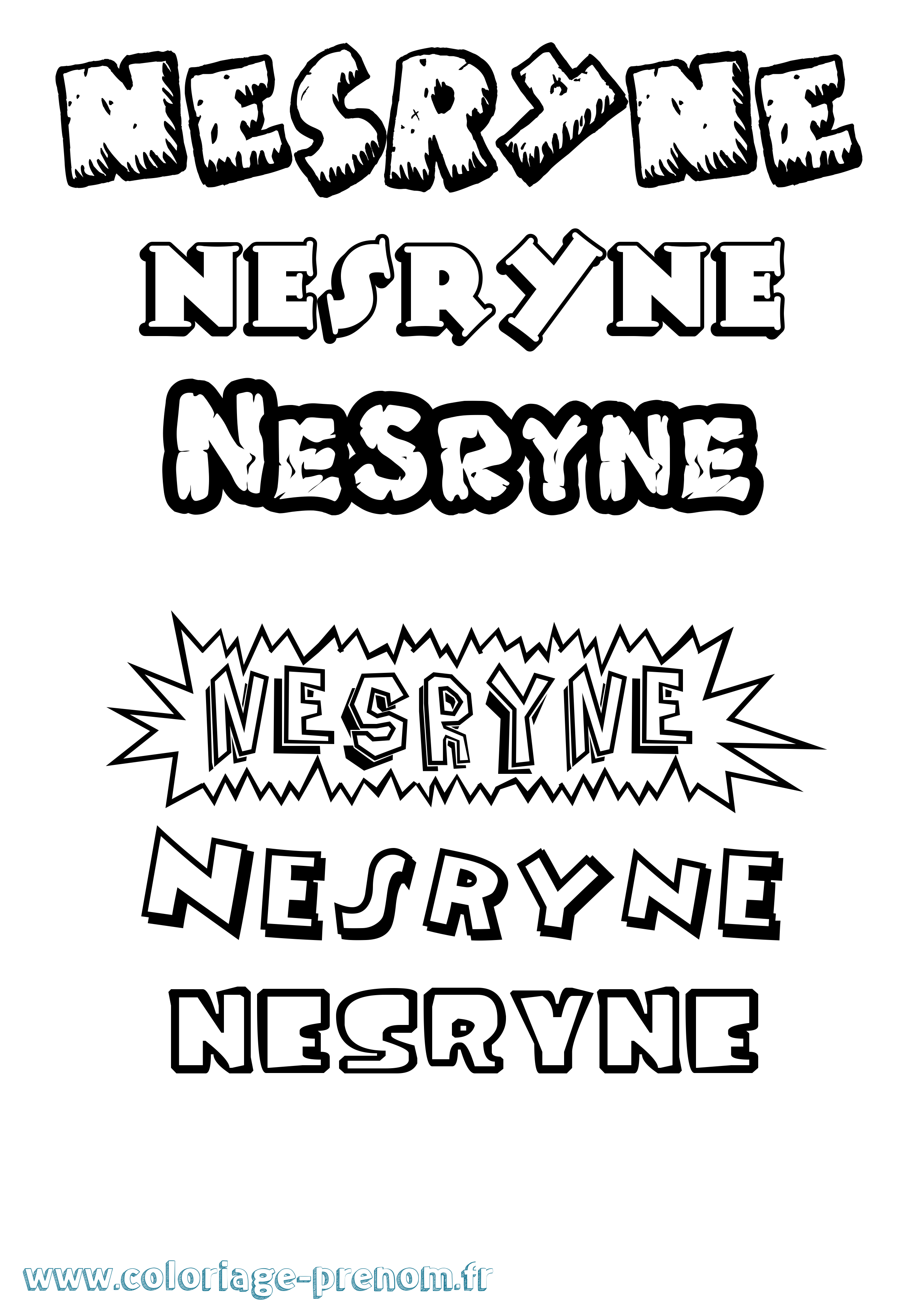 Coloriage Nesryne Dessin Animé Coloriage prénom Nesryne Dessin Animé
