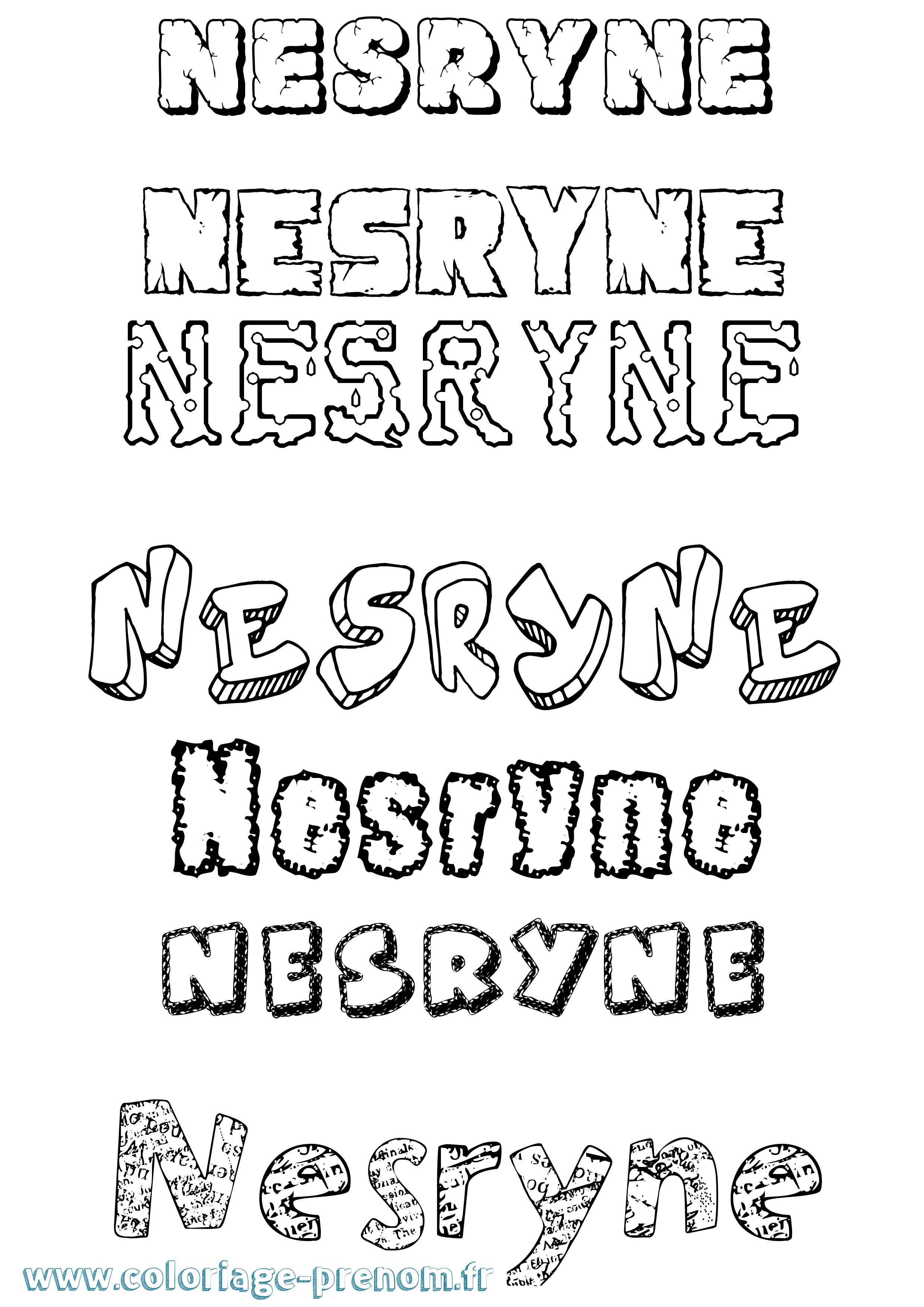 Coloriage Nesryne Destructuré Coloriage prénom Nesryne Destructuré
