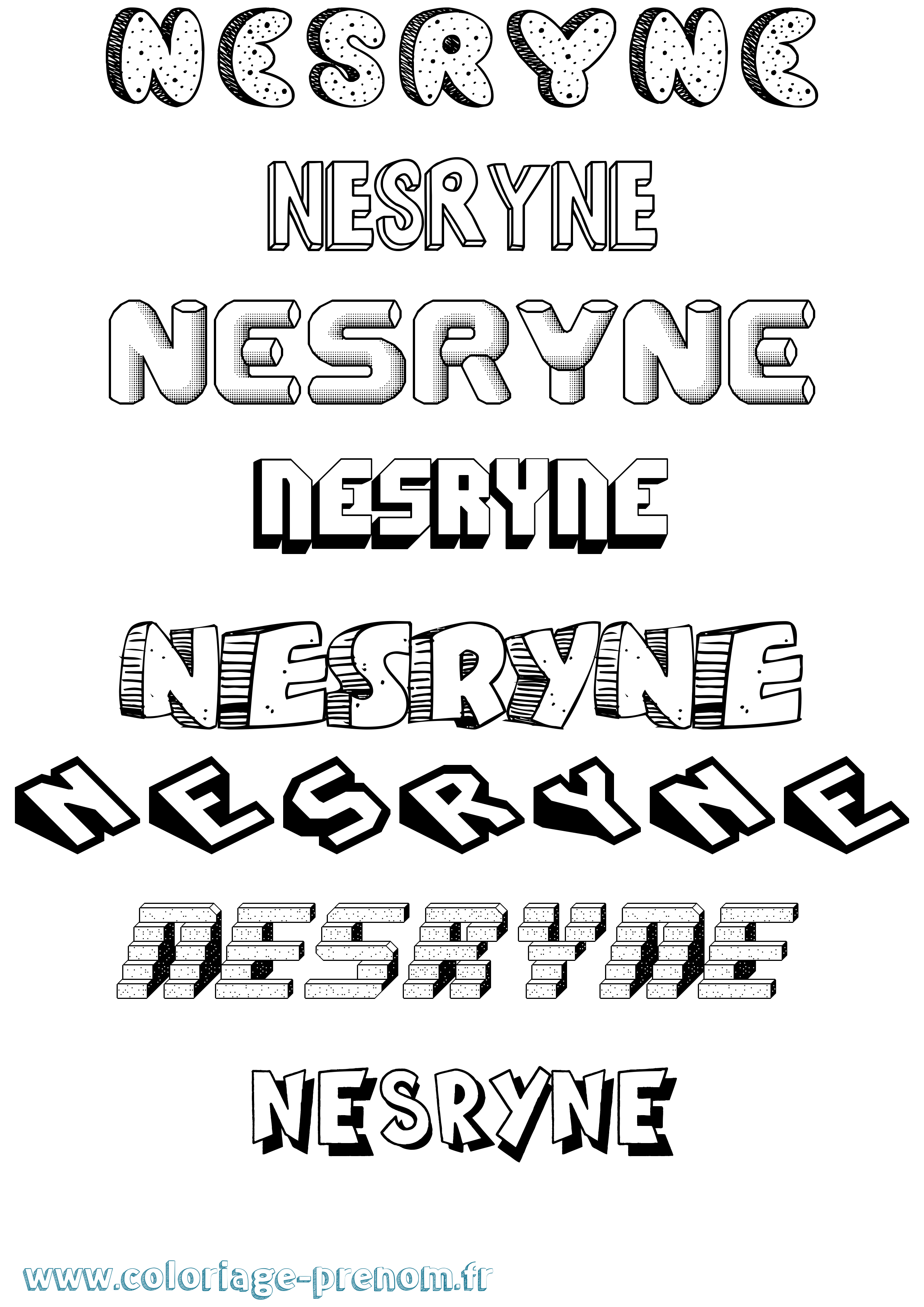 Coloriage Nesryne Effet 3D Coloriage prénom Nesryne Effet 3D