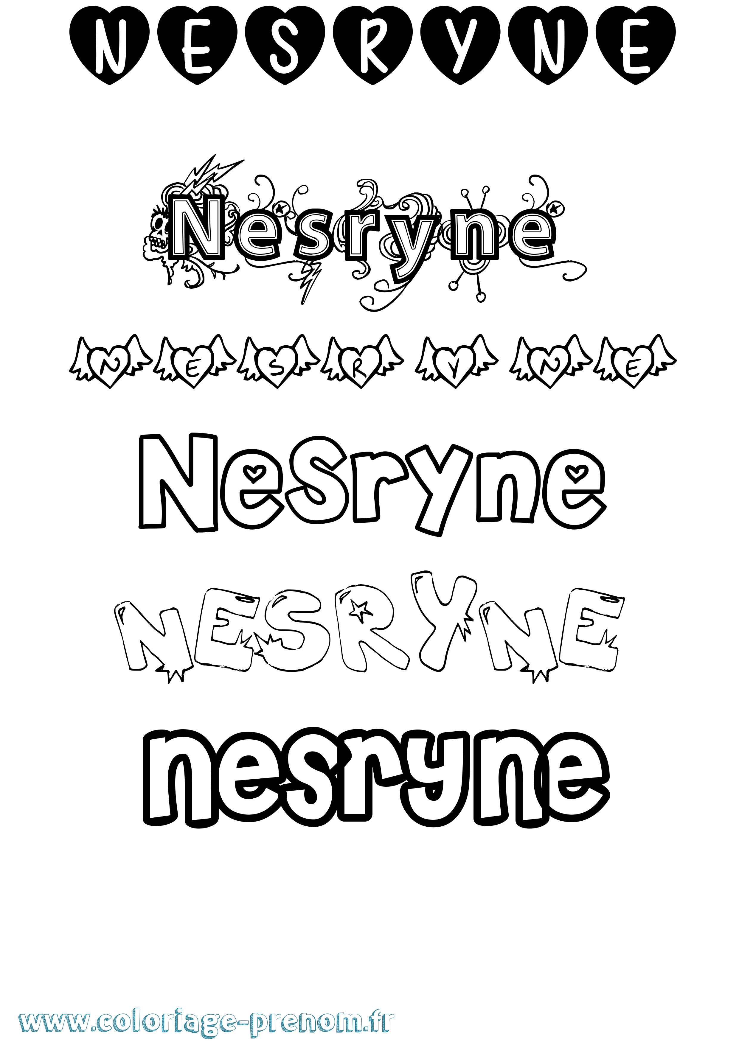 Coloriage Nesryne Girly Coloriage prénom Nesryne Girly