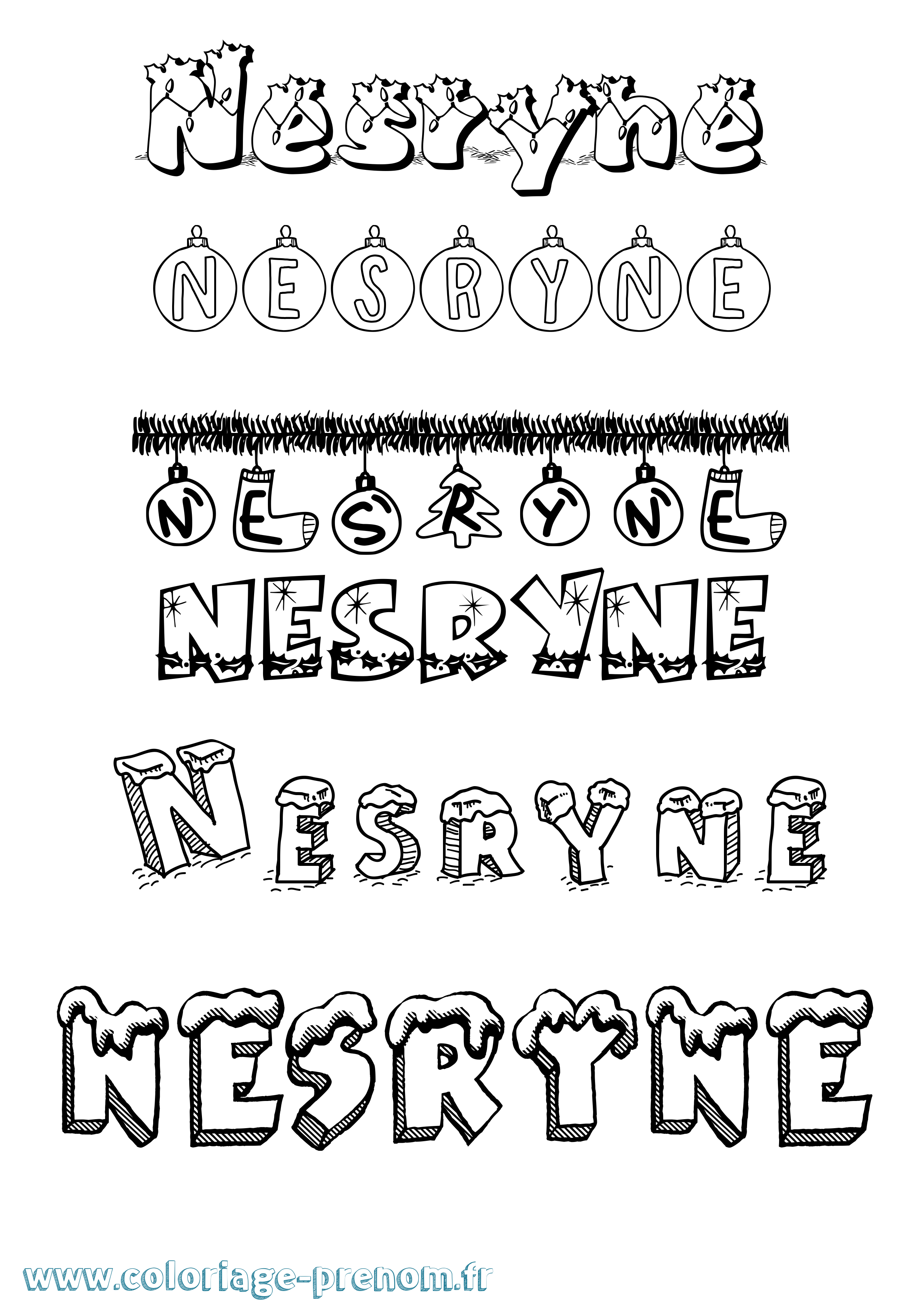 Coloriage Nesryne Noël Coloriage prénom Nesryne Noël