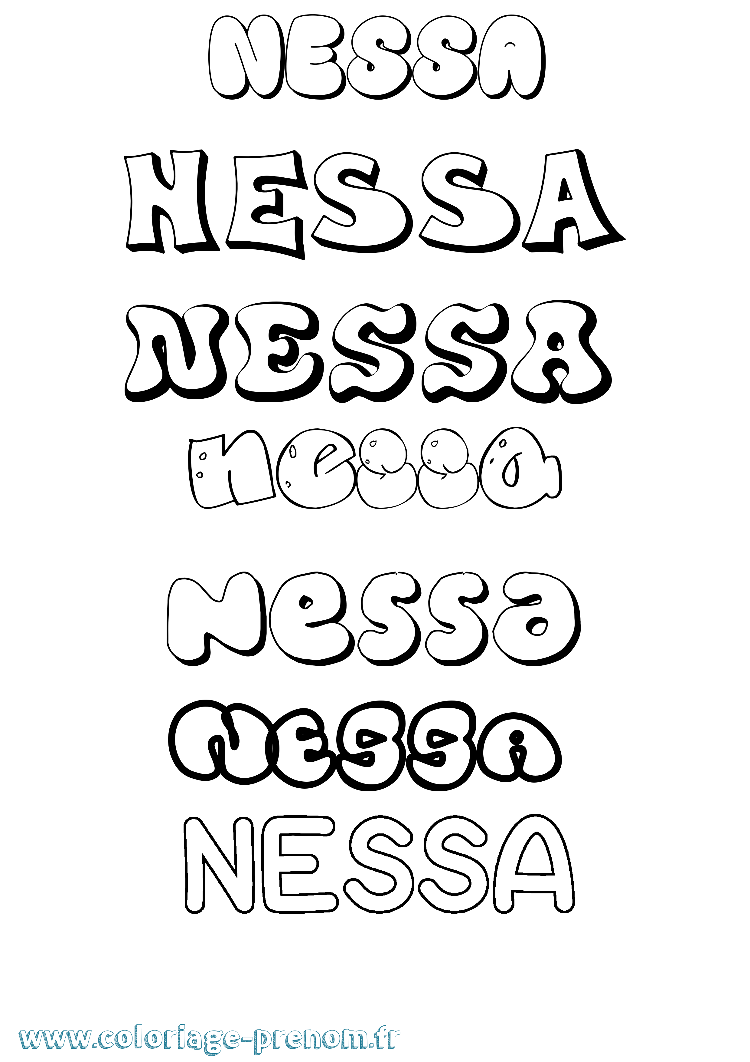 Coloriage Nessa Bubble Coloriage prénom Nessa Bubble