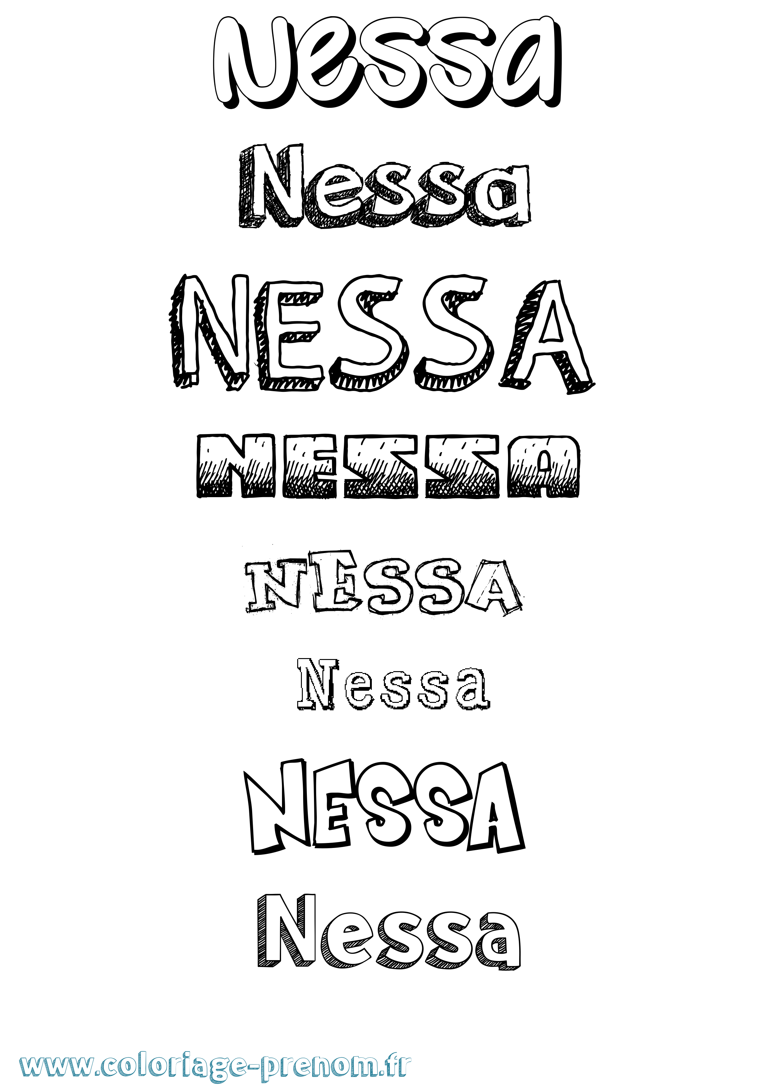 Coloriage Nessa Dessiné Coloriage prénom Nessa Dessiné