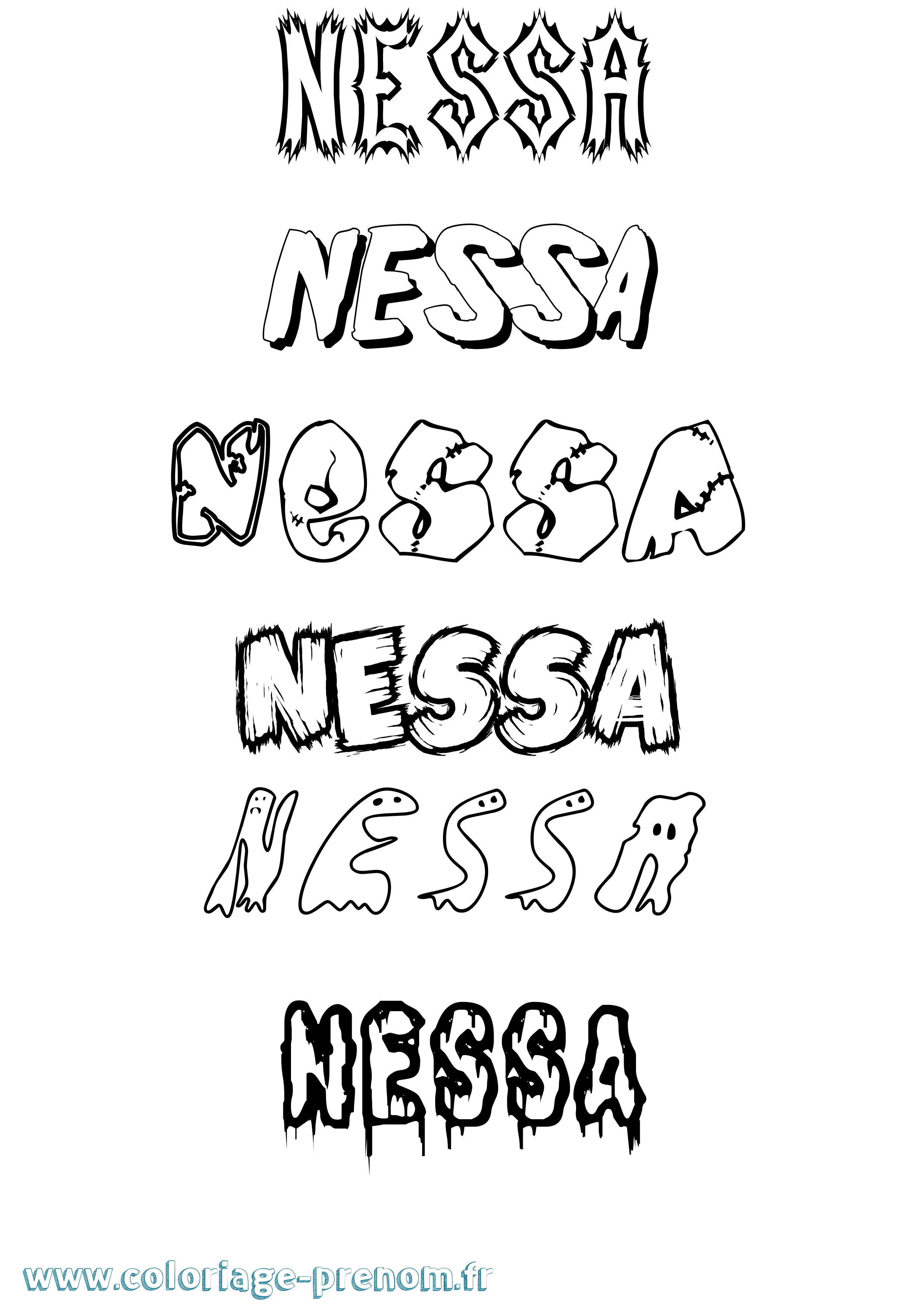 Coloriage Nessa Frisson Coloriage prénom Nessa Frisson