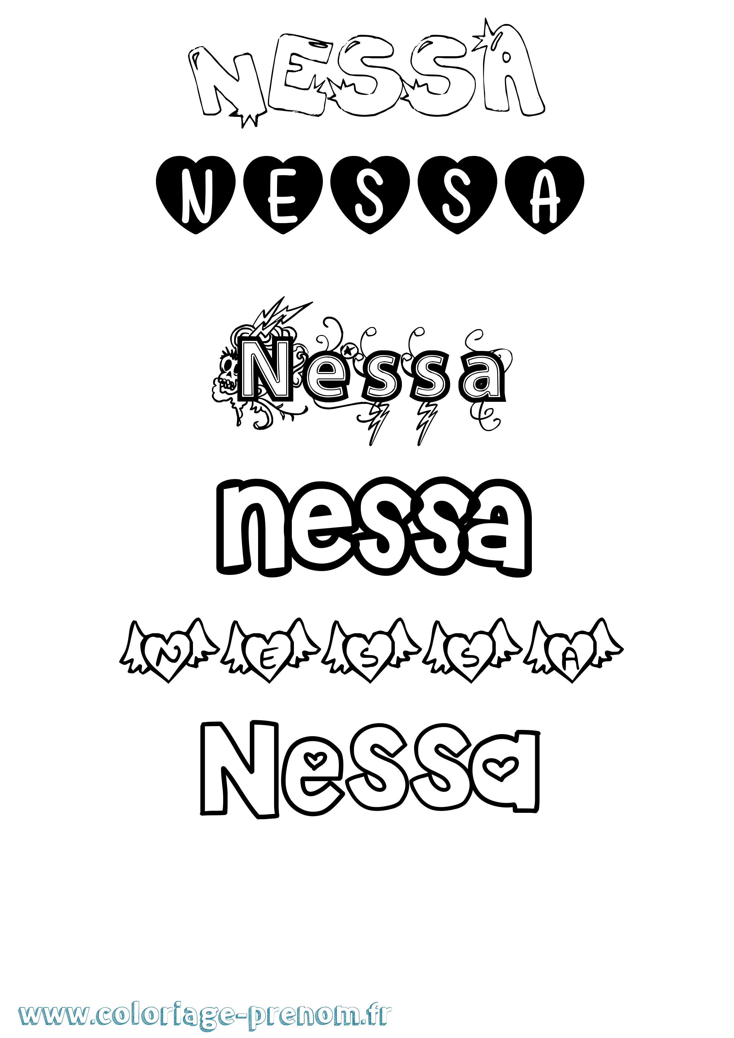 Coloriage Nessa Girly Coloriage prénom Nessa Girly