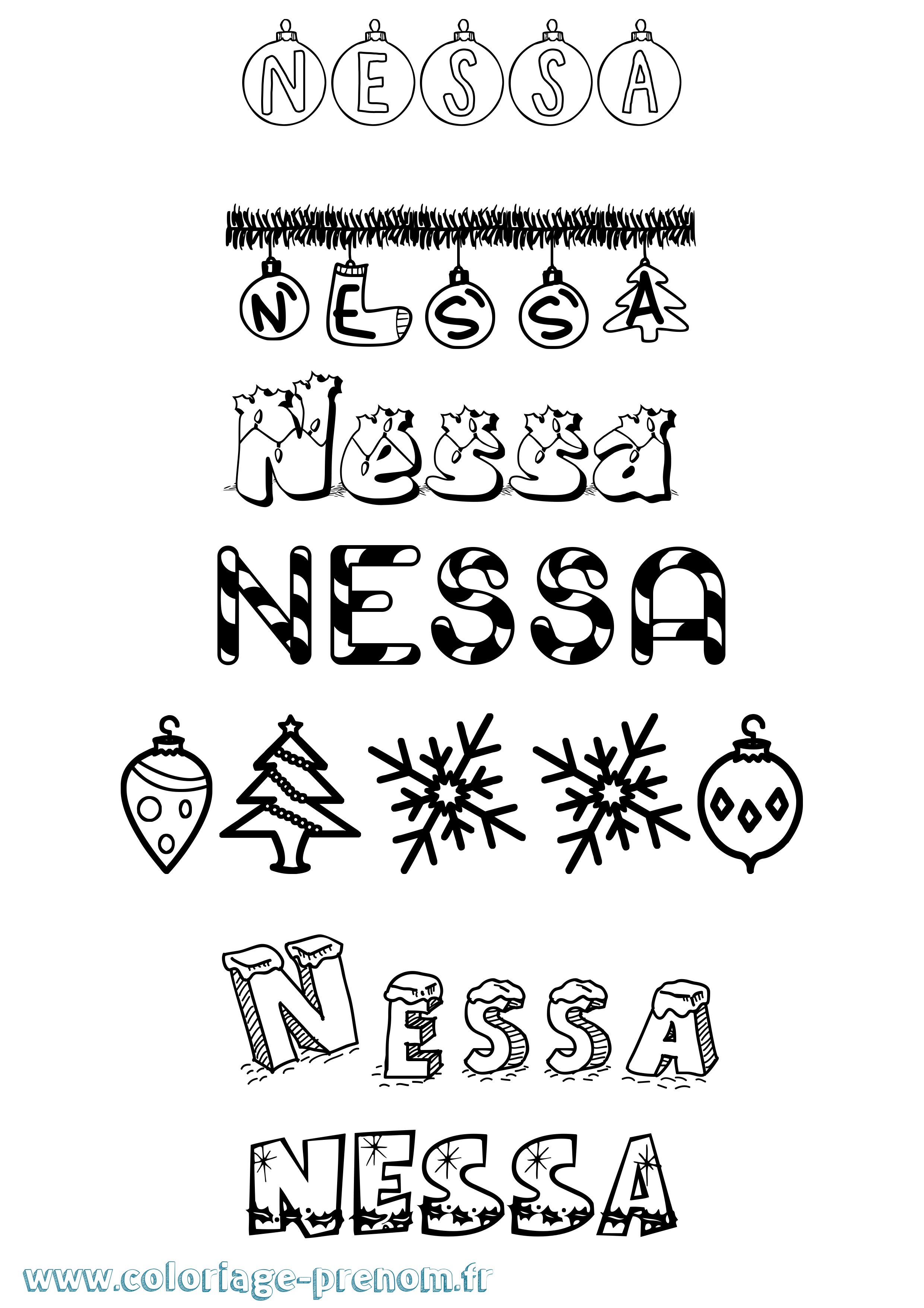 Coloriage Nessa Noël Coloriage prénom Nessa Noël