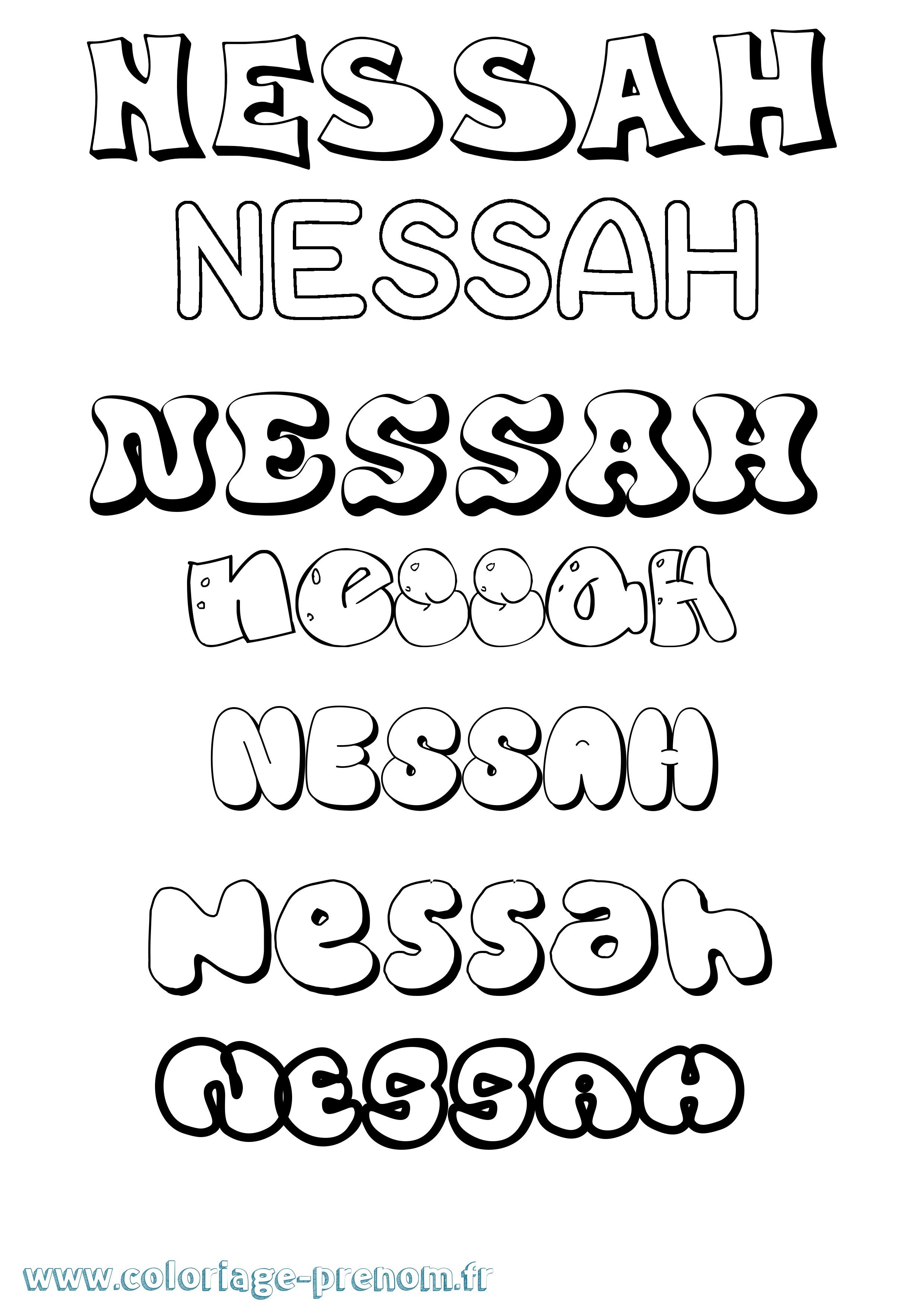 Coloriage Nessah Bubble Coloriage prénom Nessah Bubble