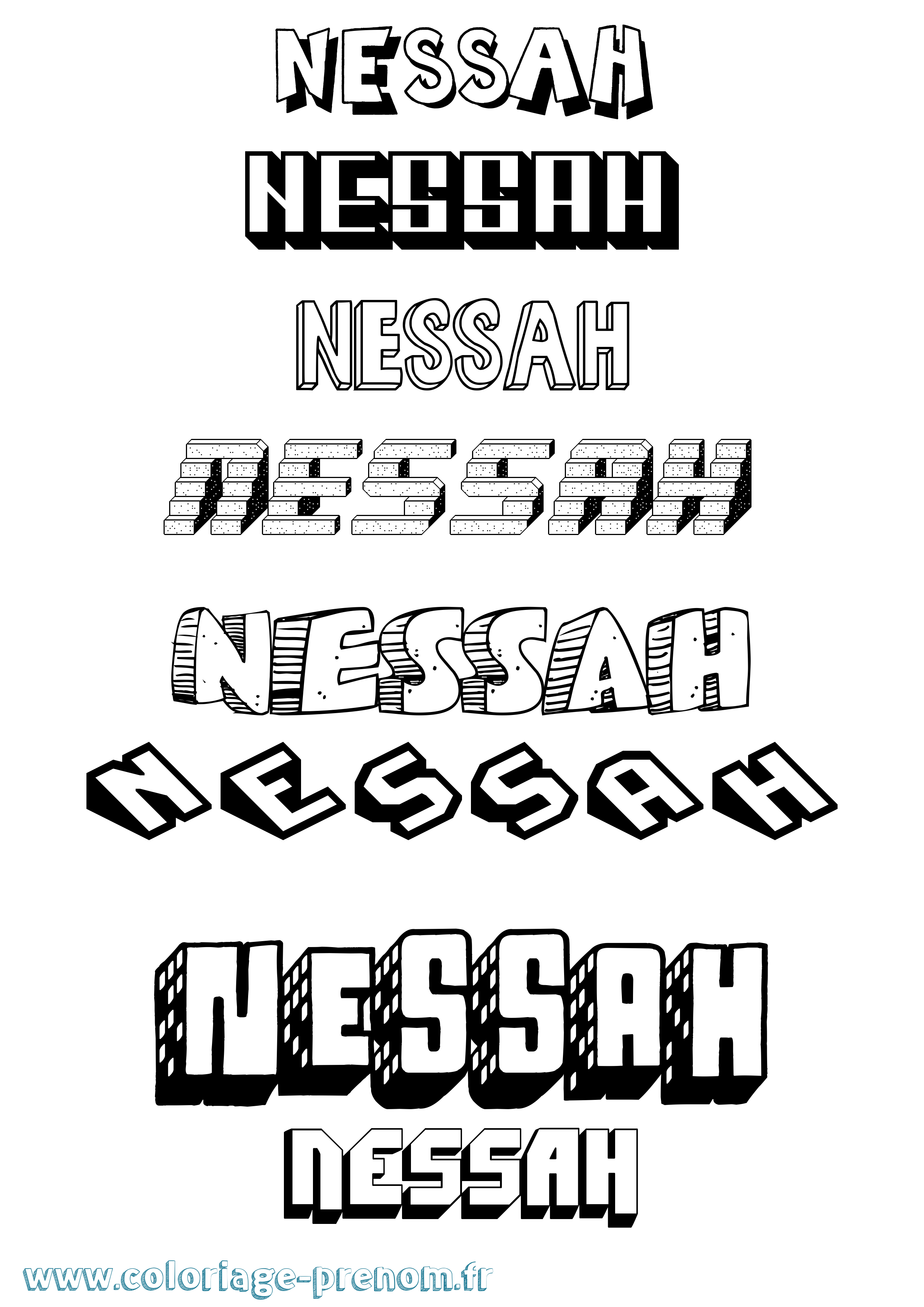 Coloriage Nessah Effet 3D Coloriage prénom Nessah Effet 3D