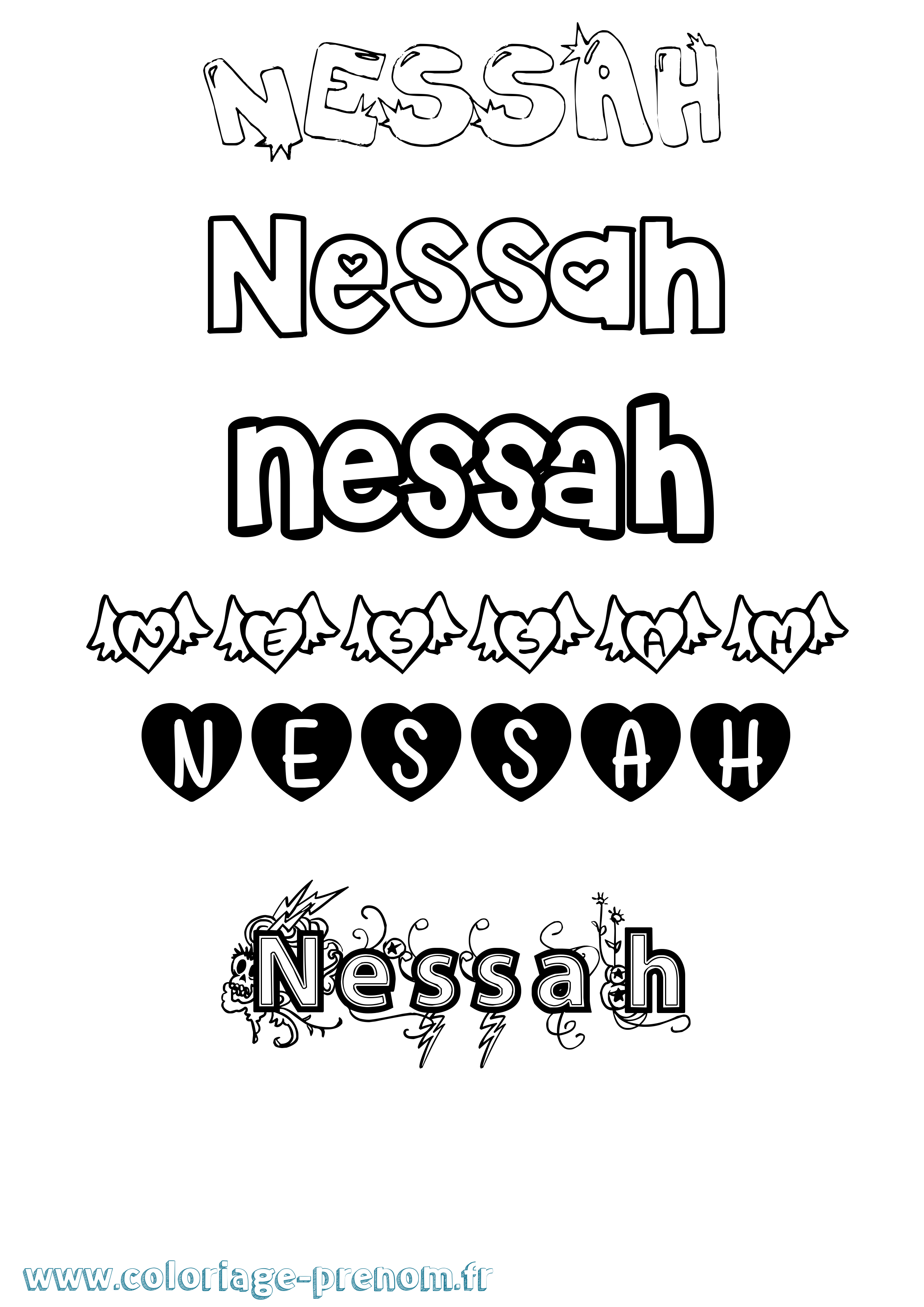 Coloriage Nessah Girly Coloriage prénom Nessah Girly