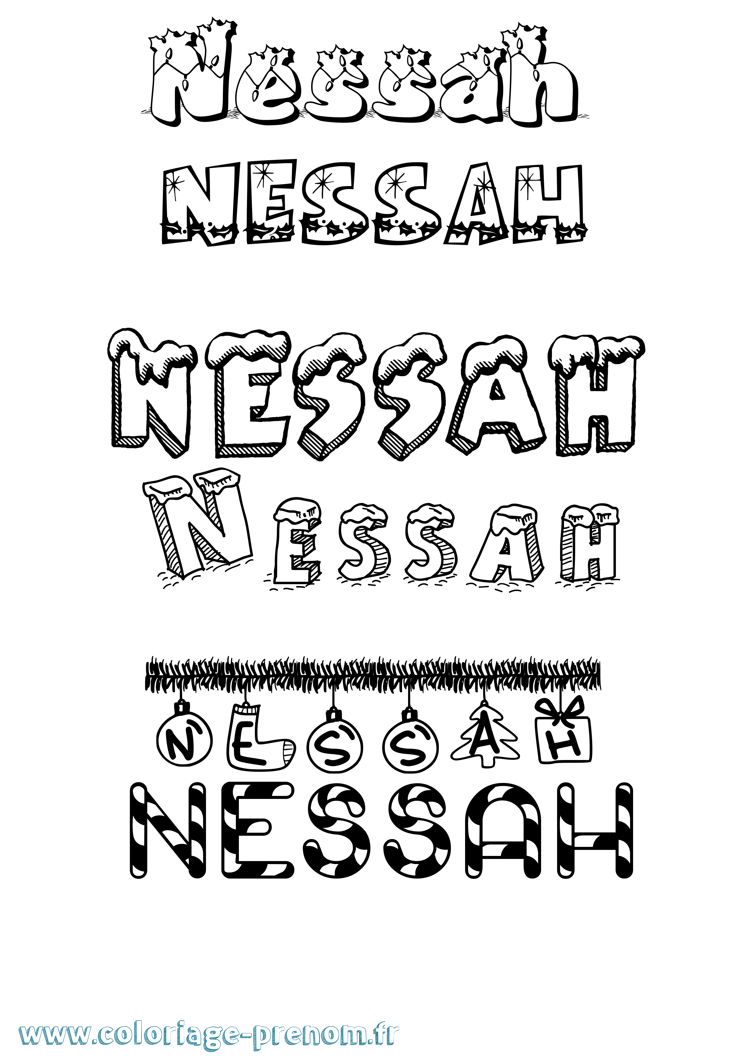 Coloriage Nessah Noël Coloriage prénom Nessah Noël