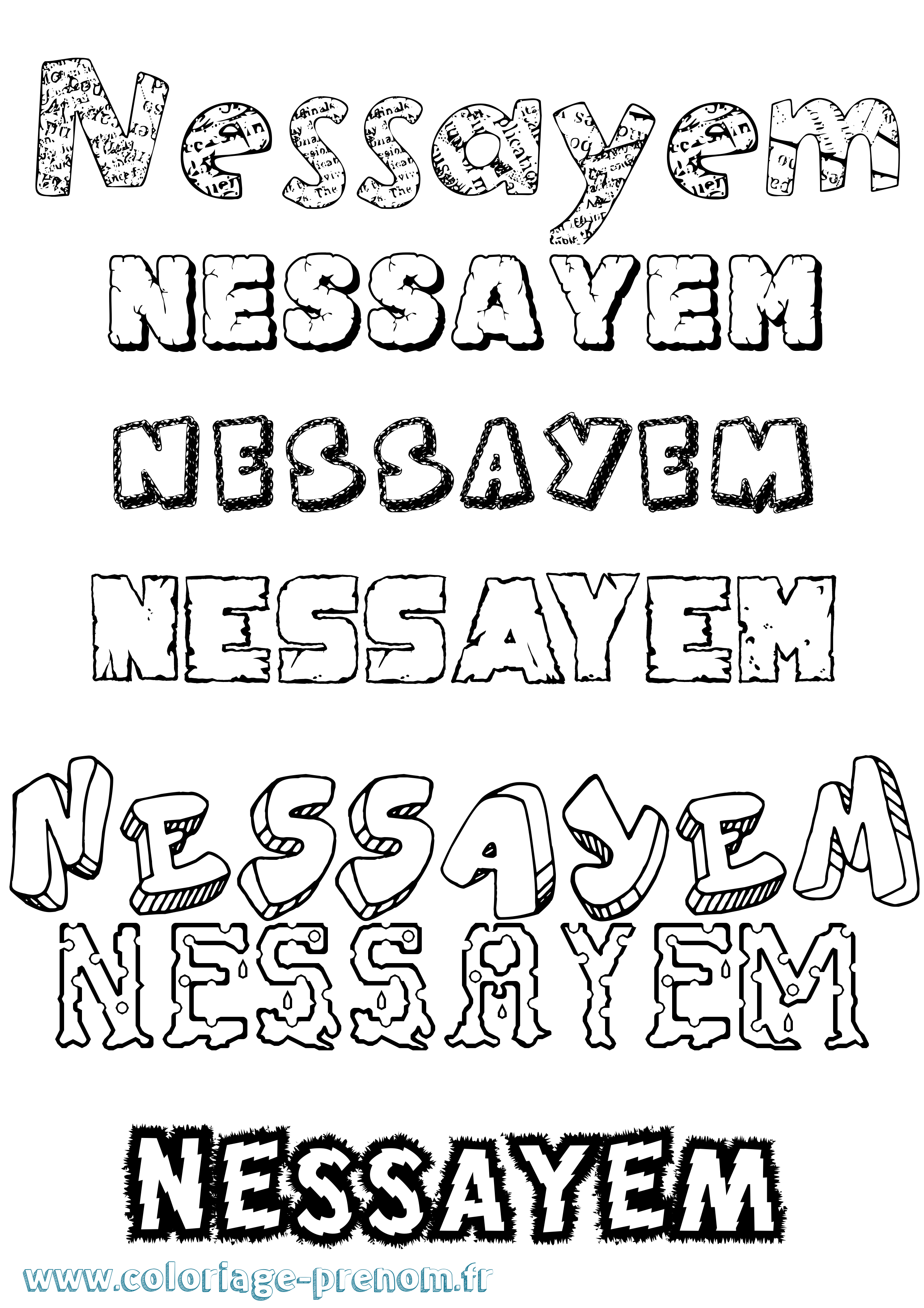 Coloriage Nessayem Destructuré Coloriage prénom Nessayem Destructuré