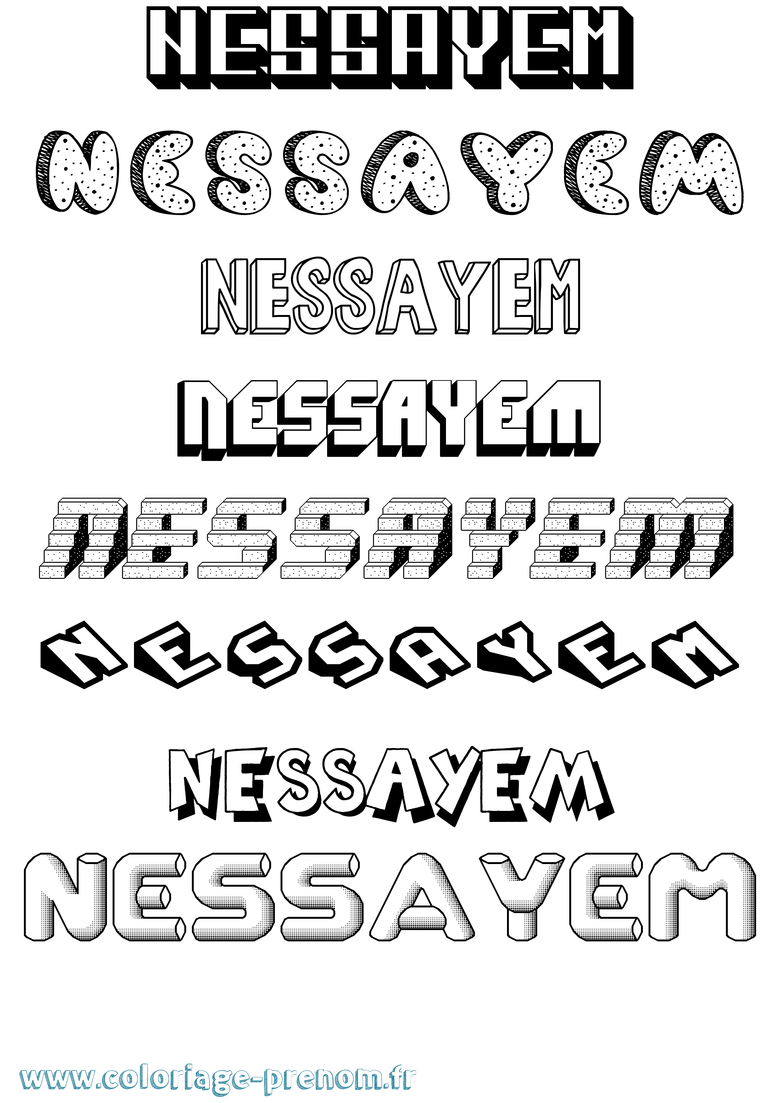 Coloriage Nessayem Effet 3D Coloriage prénom Nessayem Effet 3D