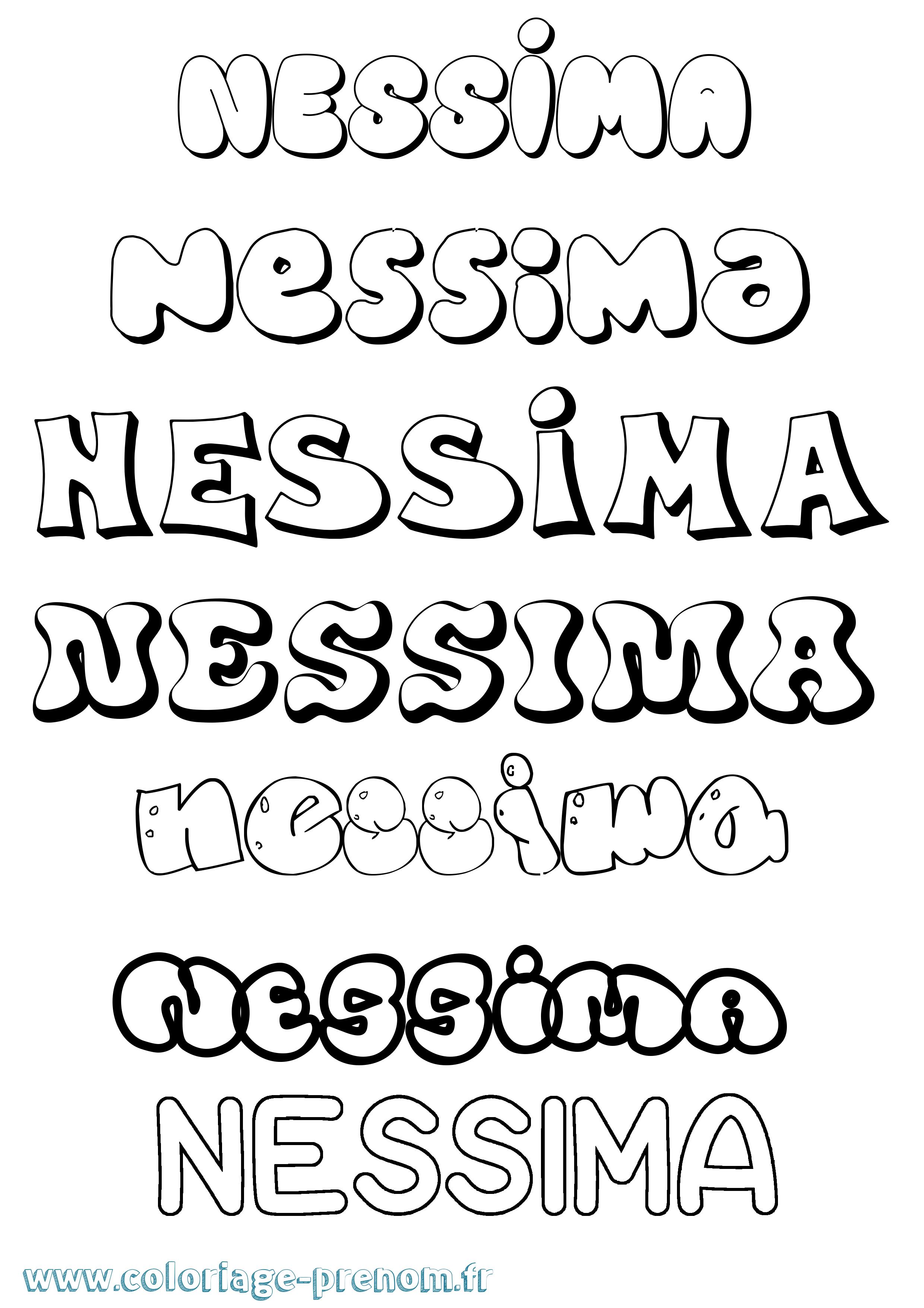 Coloriage Nessima Bubble Coloriage prénom Nessima Bubble