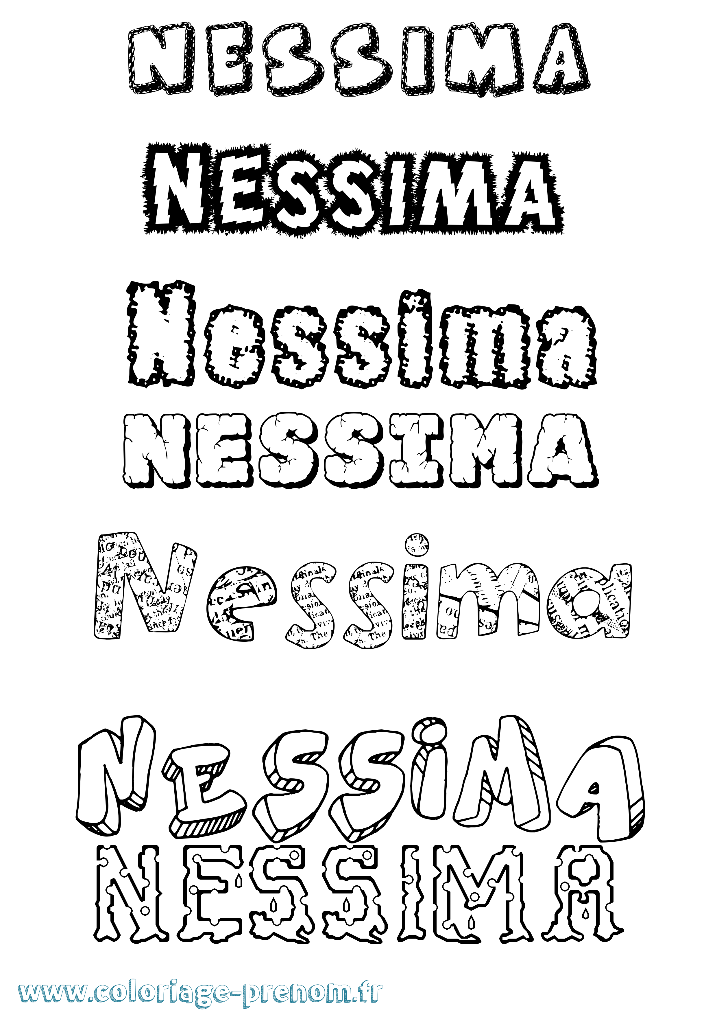 Coloriage Nessima Destructuré Coloriage prénom Nessima Destructuré