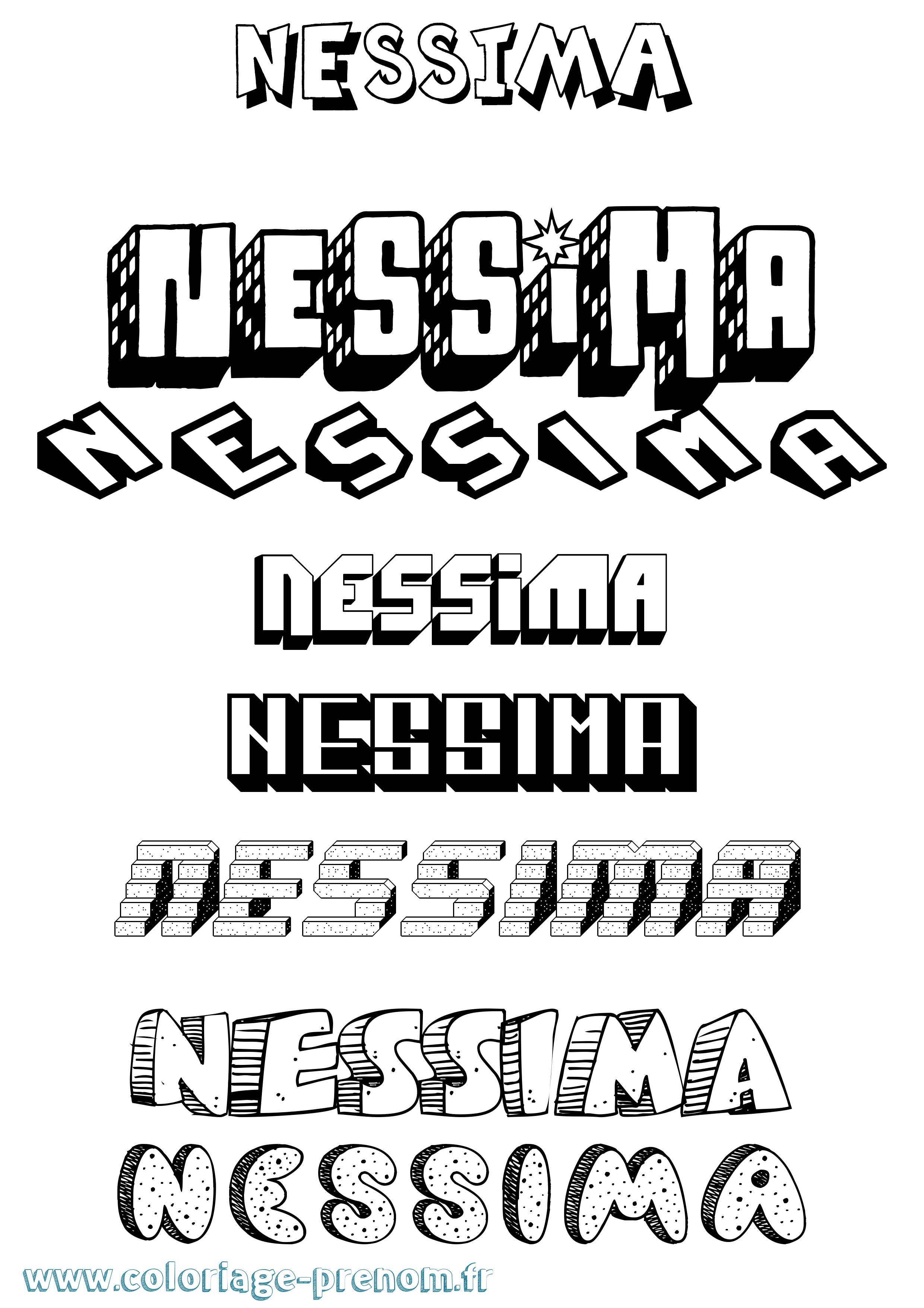 Coloriage Nessima Effet 3D Coloriage prénom Nessima Effet 3D