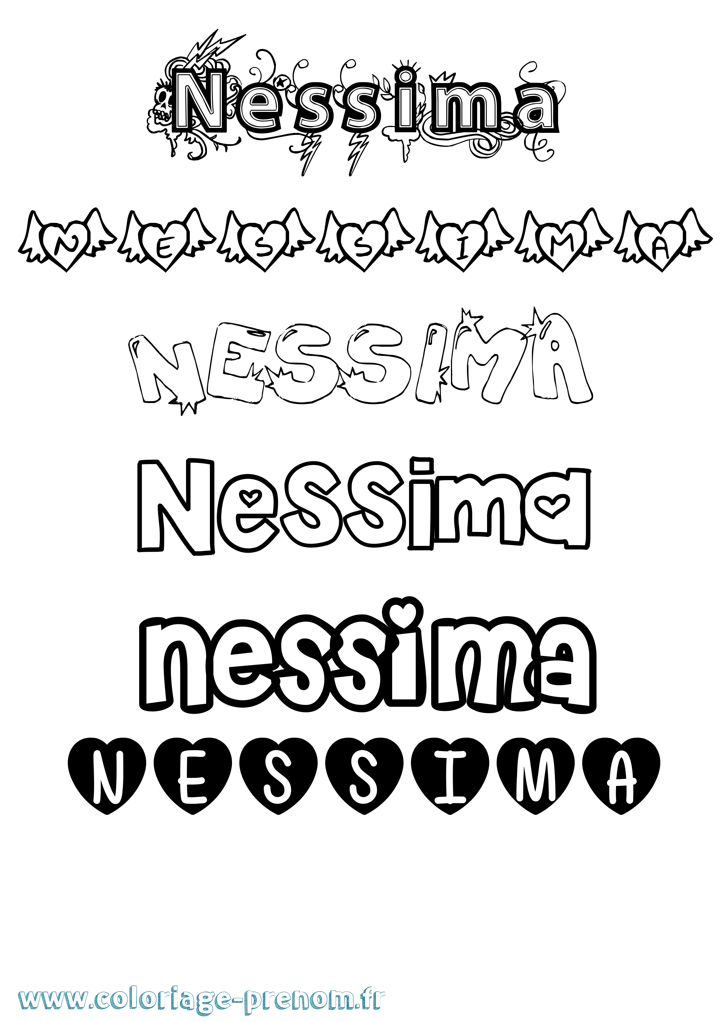 Coloriage Nessima Girly Coloriage prénom Nessima Girly