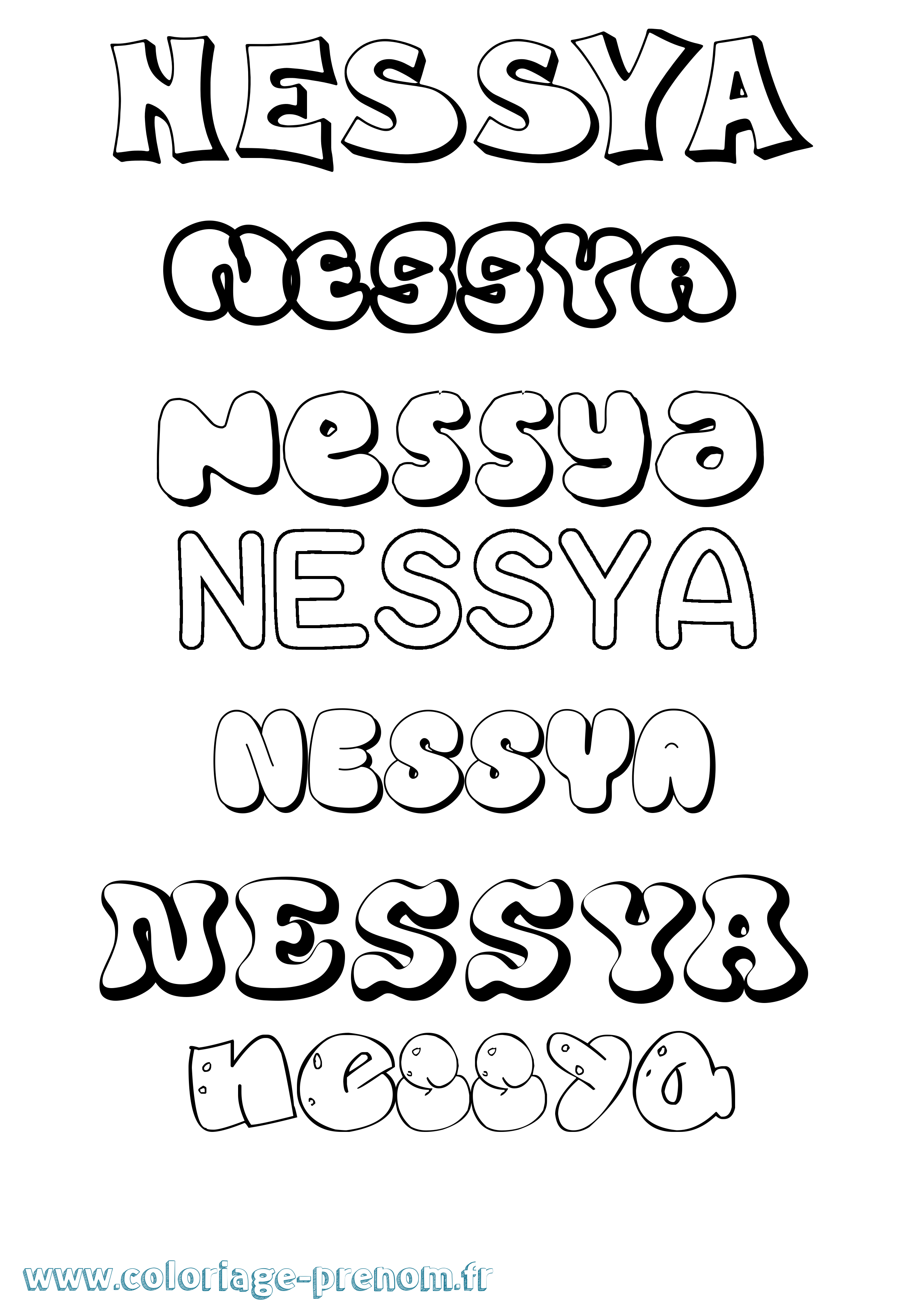 Coloriage Nessya Bubble Coloriage prénom Nessya Bubble