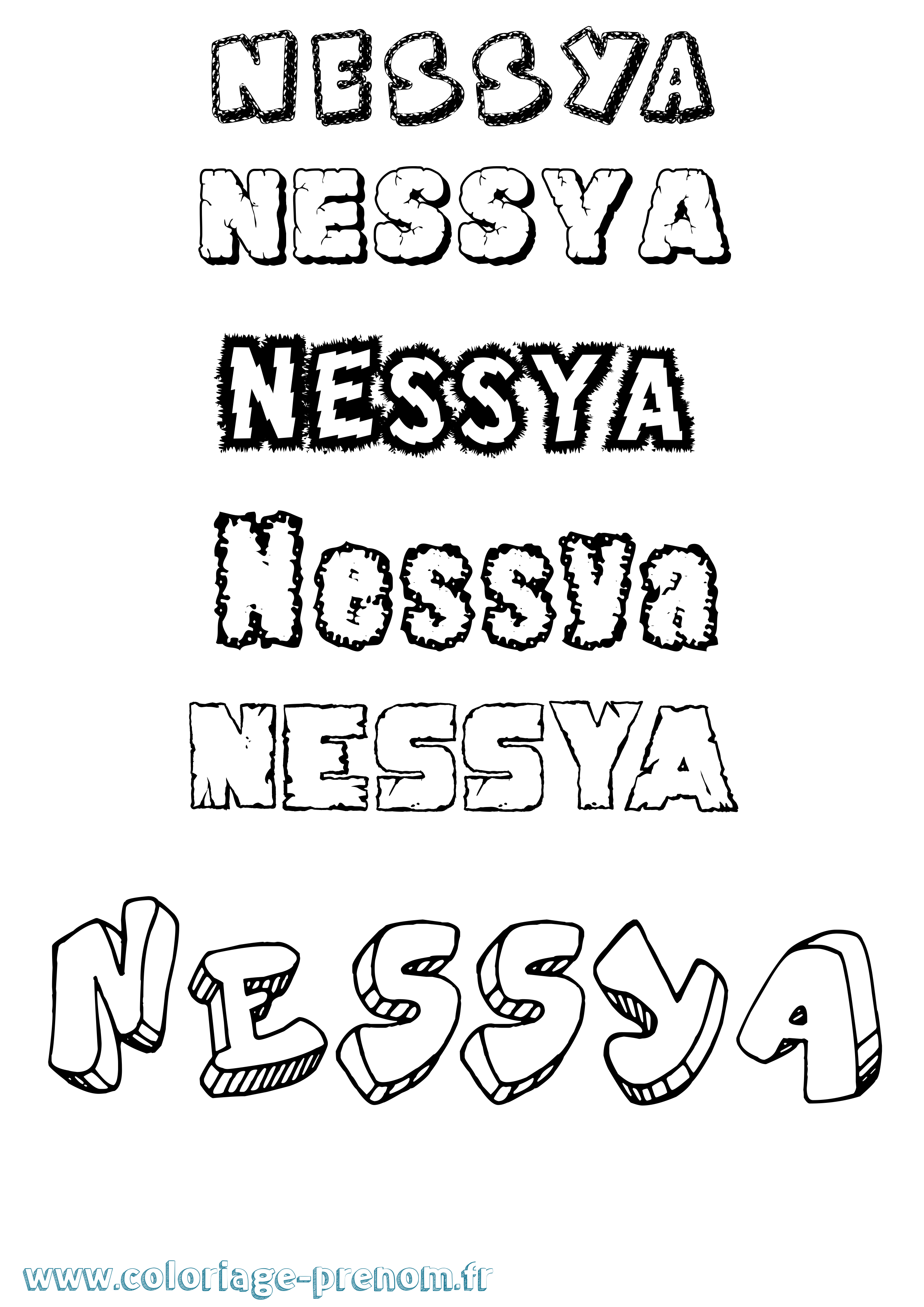 Coloriage Nessya Destructuré Coloriage prénom Nessya Destructuré