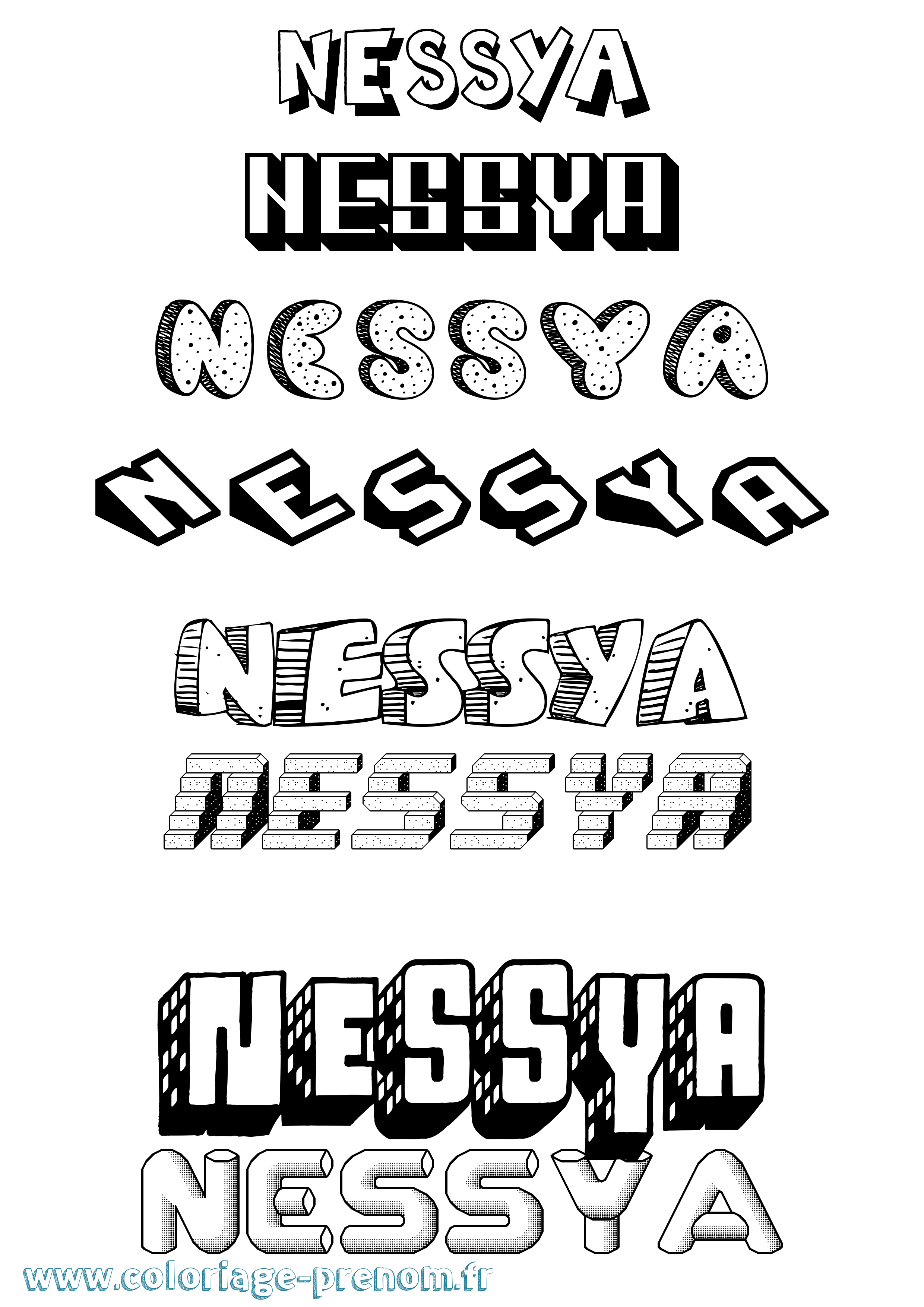 Coloriage Nessya Effet 3D Coloriage prénom Nessya Effet 3D