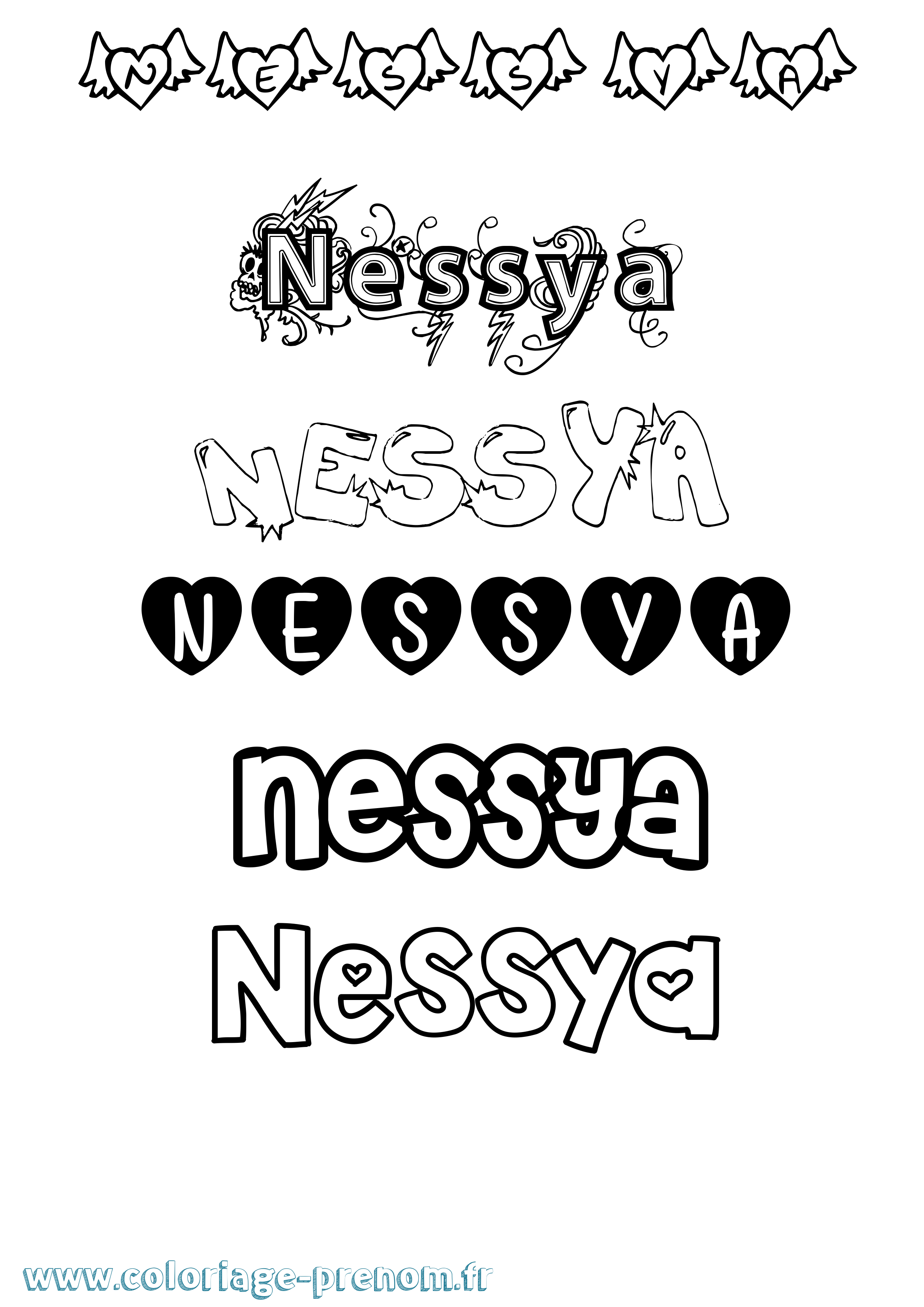 Coloriage Nessya Girly Coloriage prénom Nessya Girly
