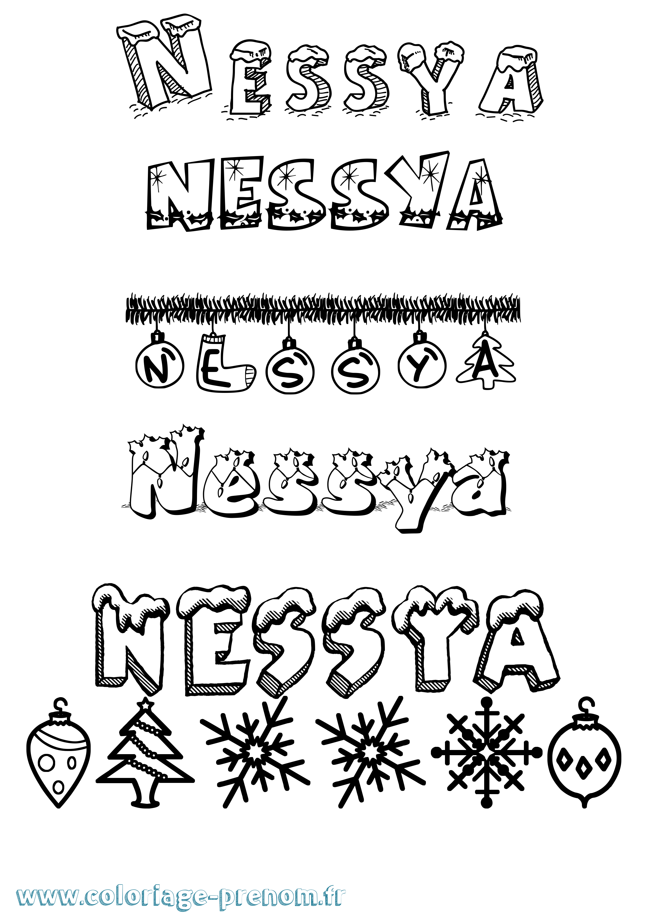 Coloriage Nessya Noël Coloriage prénom Nessya Noël
