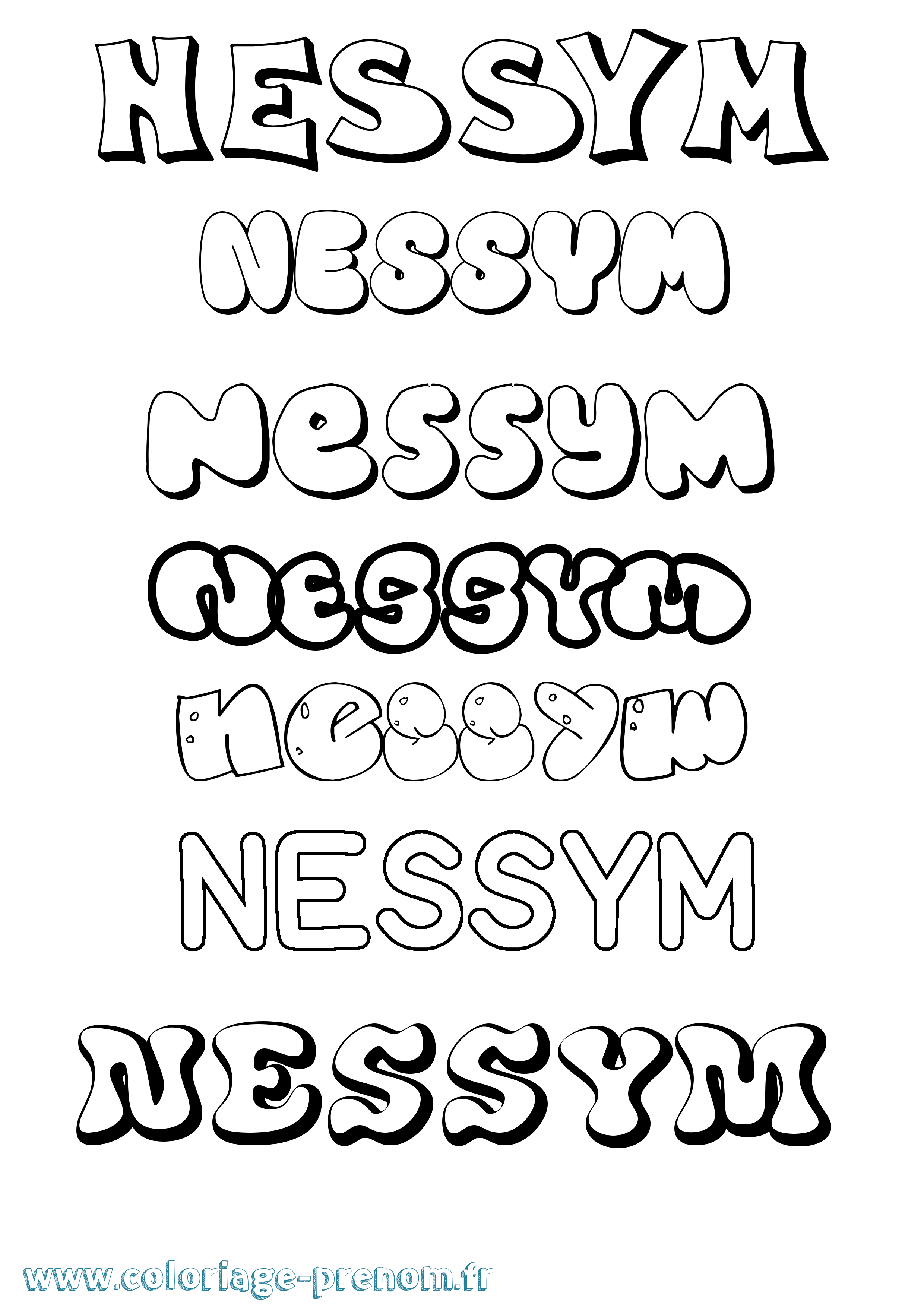 Coloriage Nessym Bubble Coloriage prénom Nessym Bubble